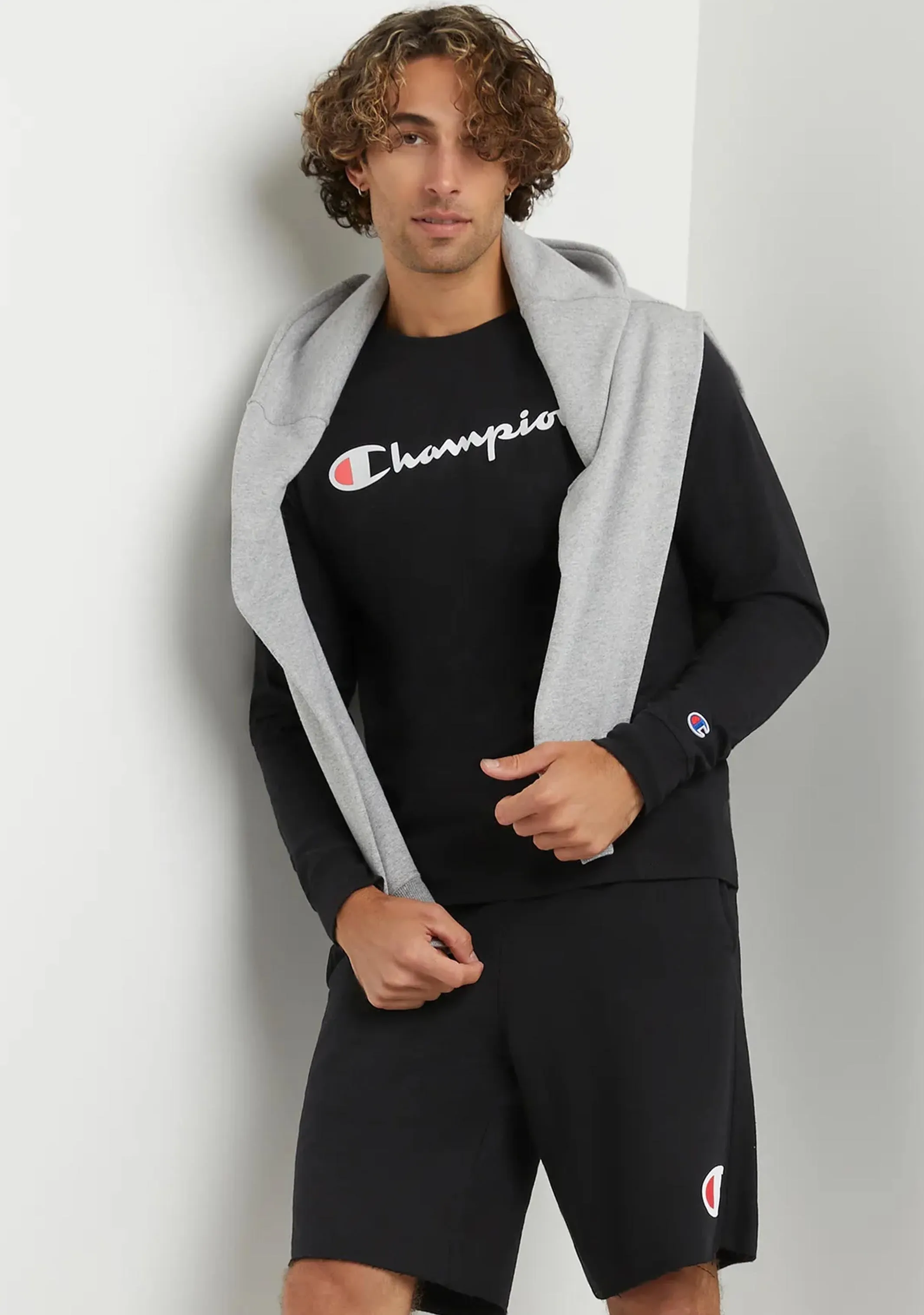 Champion Mens Script Long Sleeve Tee Black <br> AXQNN