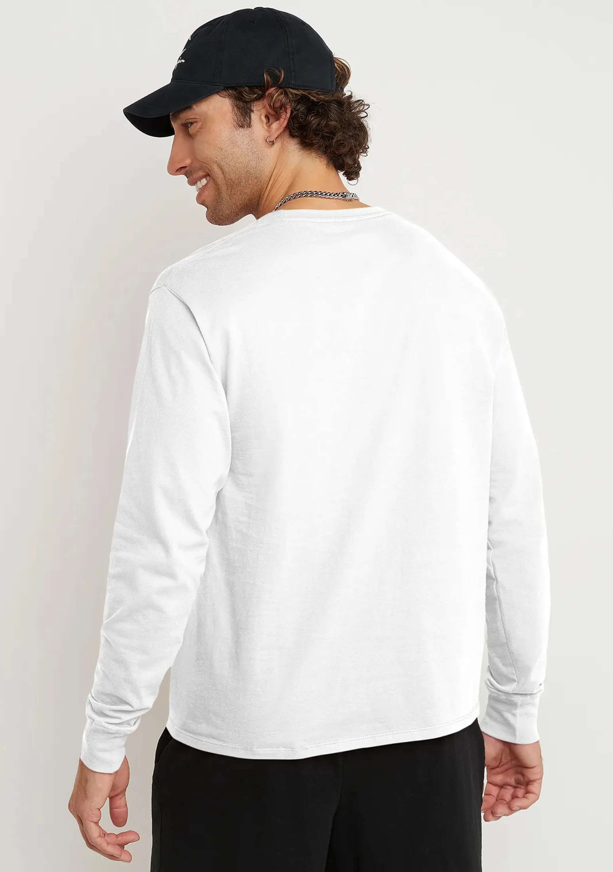 Champion Mens Script Long Sleeve Tee White