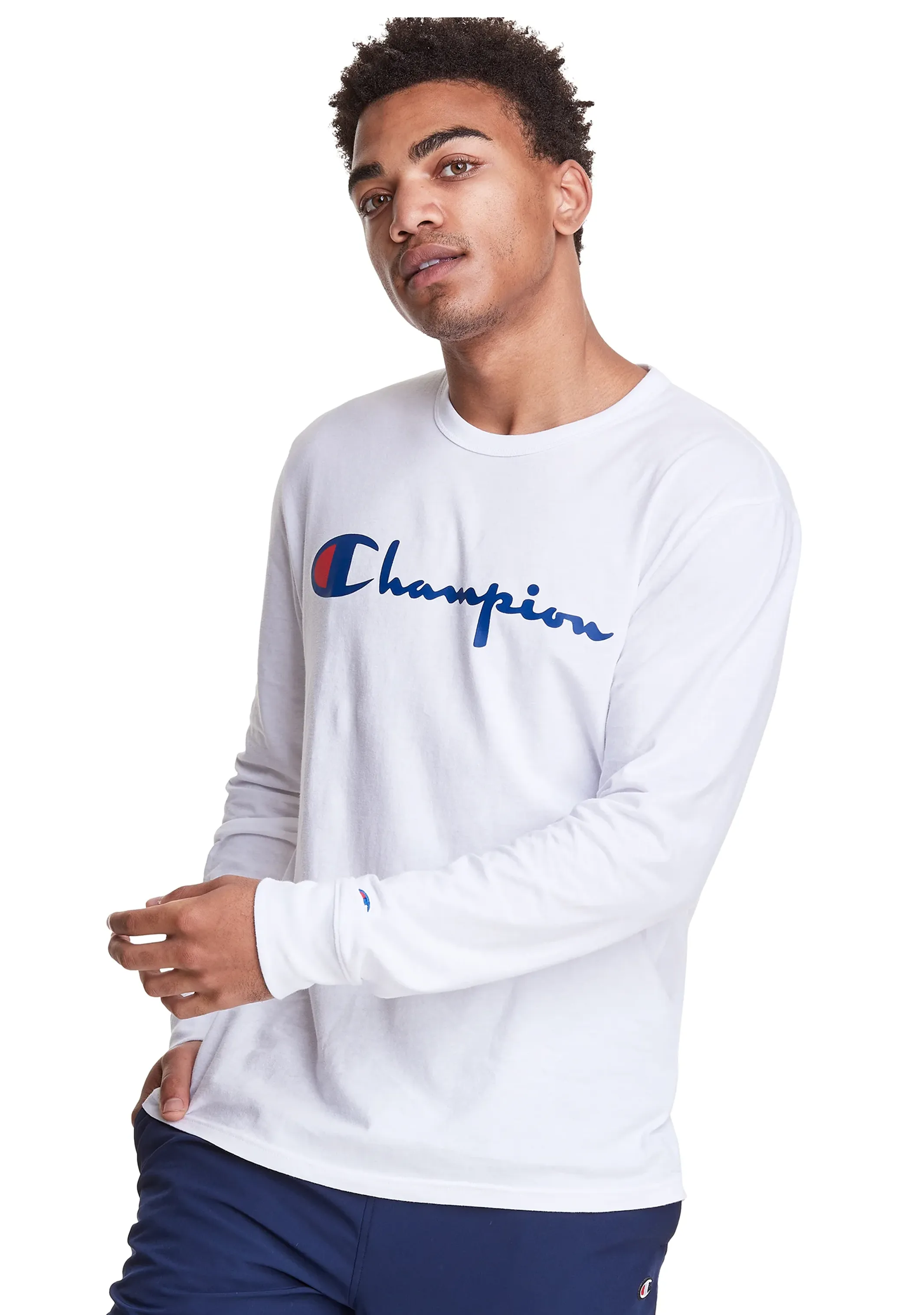Champion Mens Script Long Sleeve Tee White