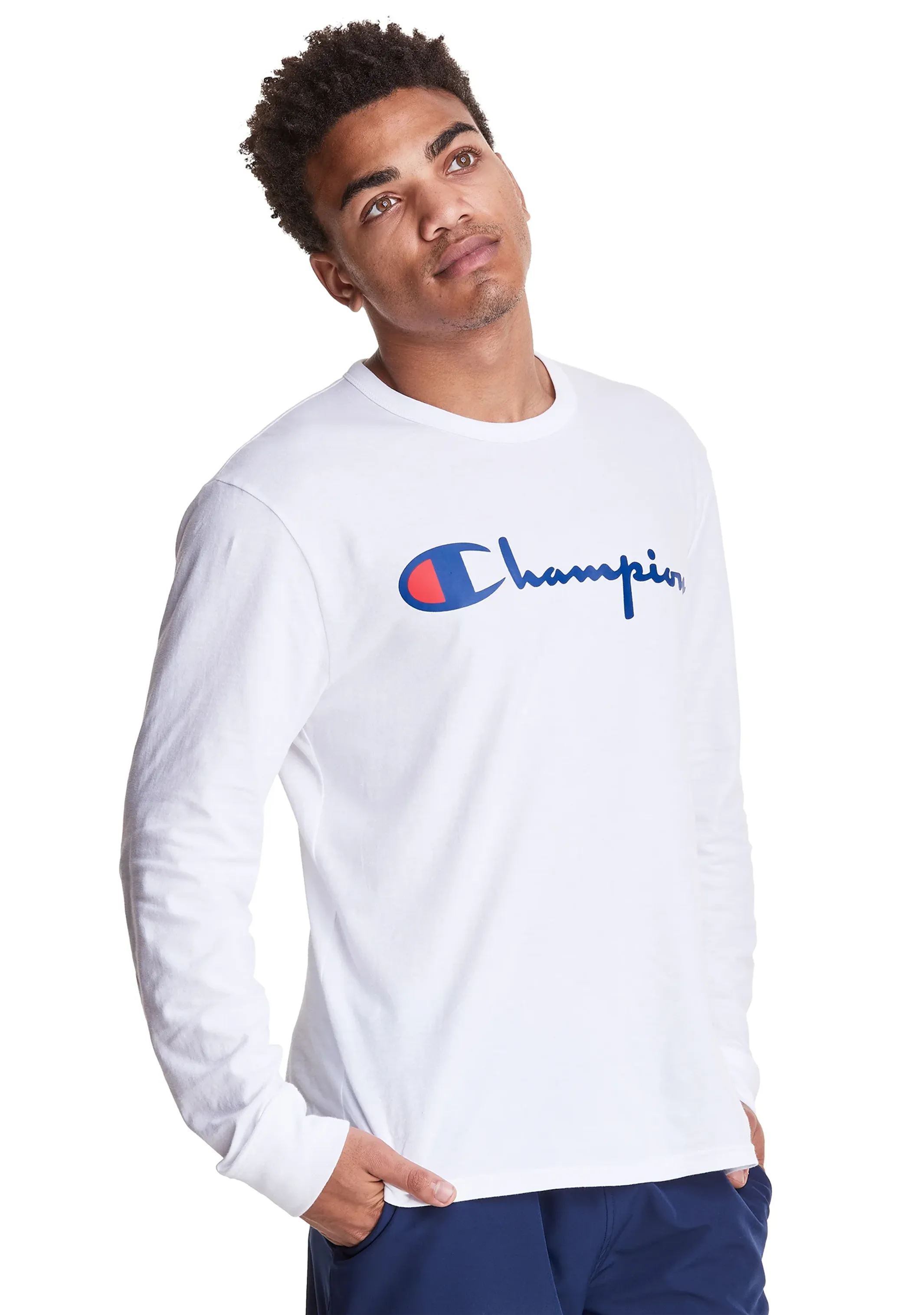 Champion Mens Script Long Sleeve Tee White