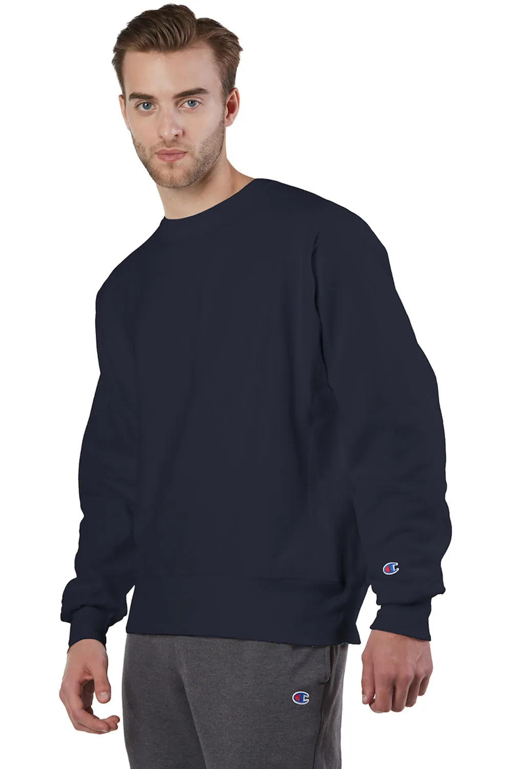 Champion Mens Shrink Resistant Crewneck Sweatshirt - Navy Blue