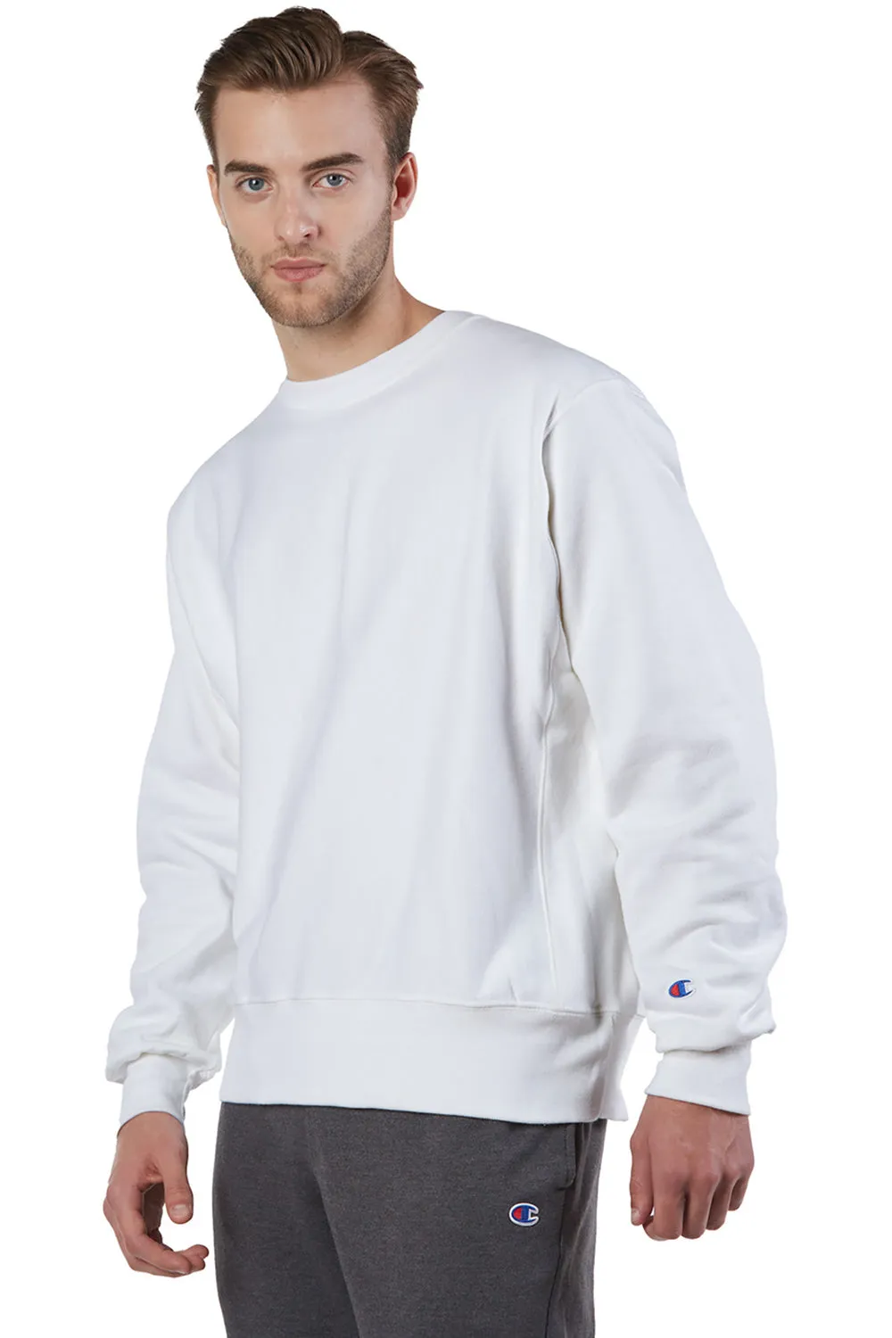 Champion Mens Shrink Resistant Crewneck Sweatshirt - White