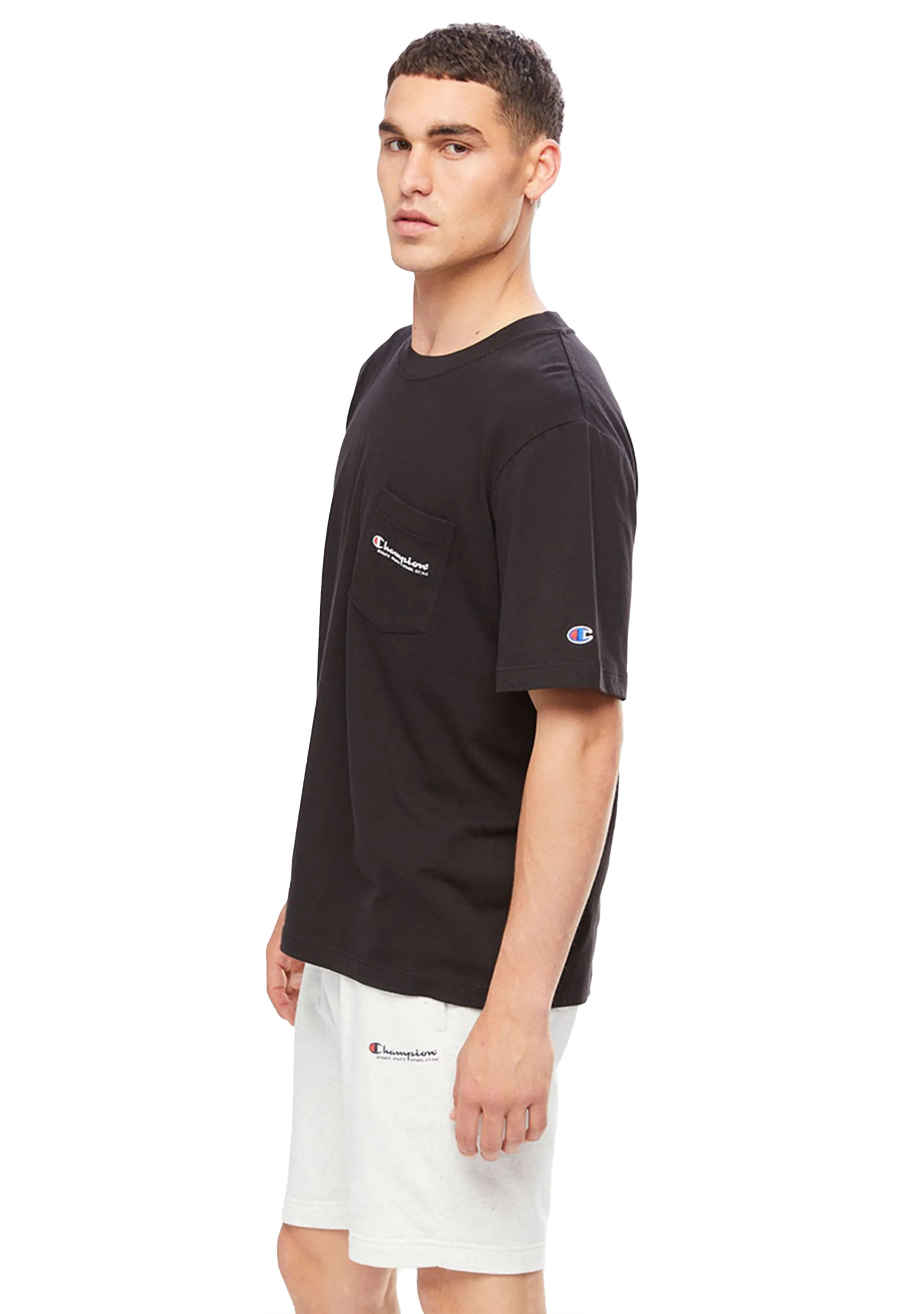 Champion Mens SPS Jersey Pocket Script Tee <br> AW43N BLK/WIT