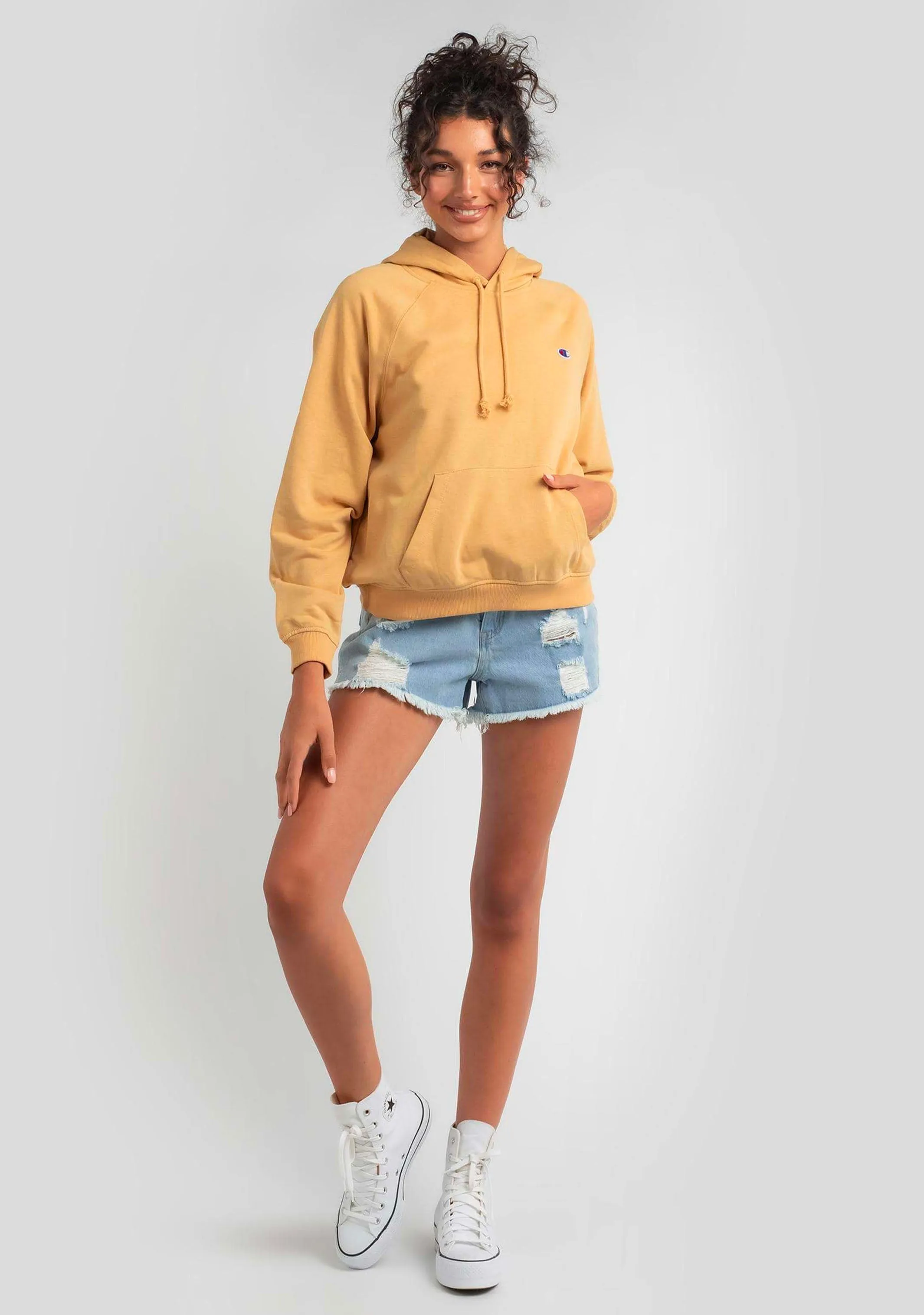 Champion Womens French Terry Script Hoodie Mustard