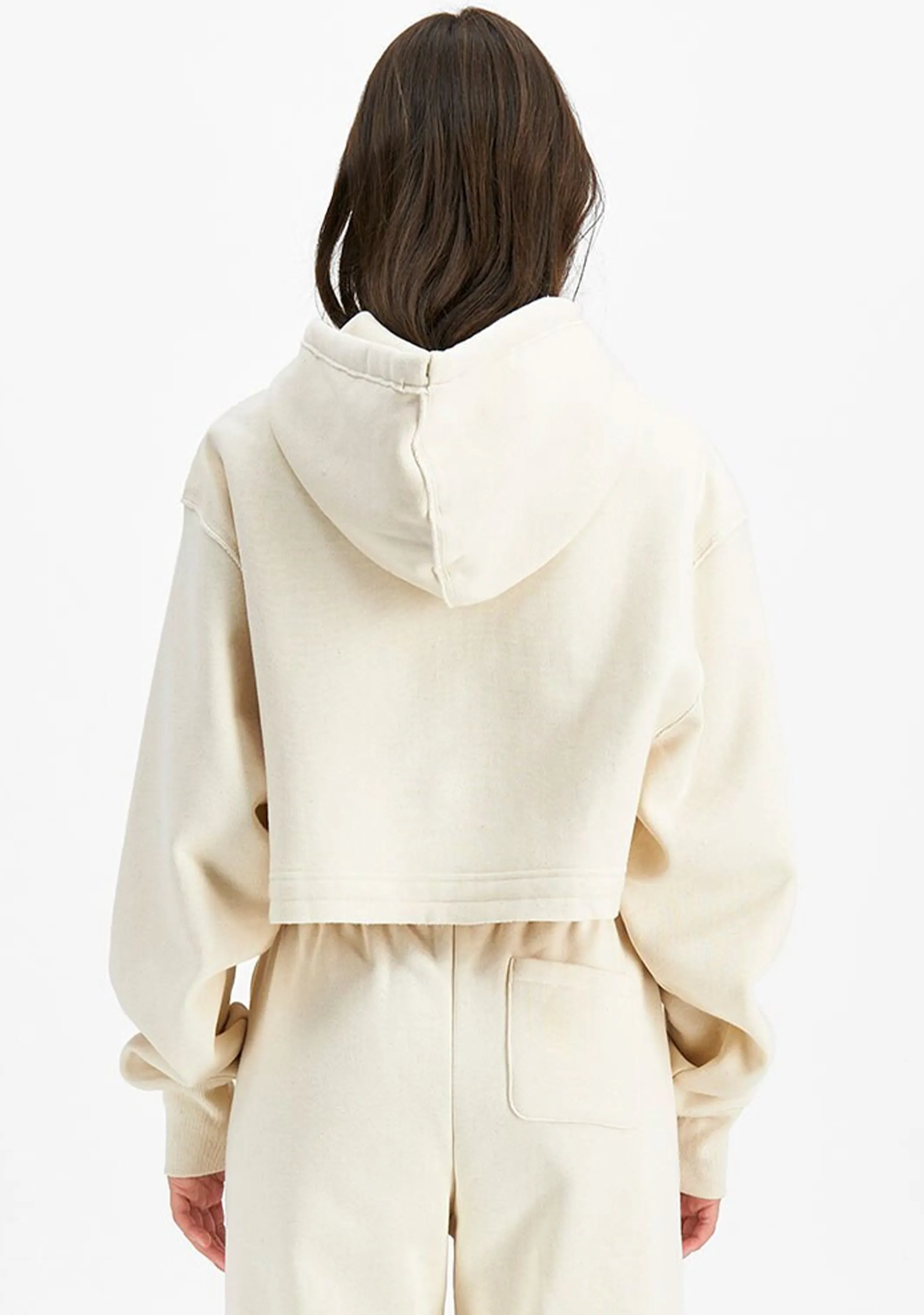 Champion Womens Reverse Weave Beige Cropped Hoodie <br> CT87A1 NAT