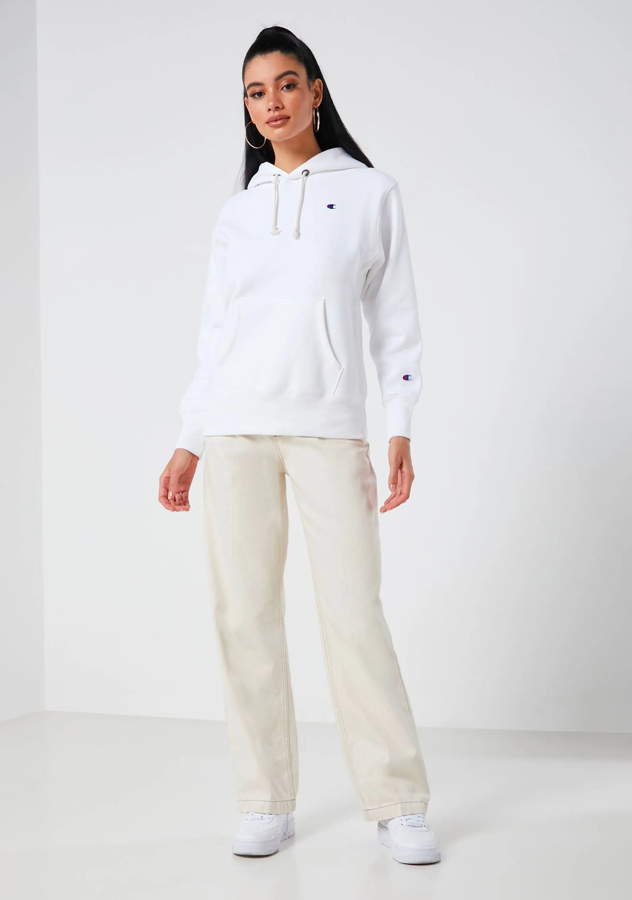 Champion Women’s Reverse Weave C Logo Regular Fit Hoodie White