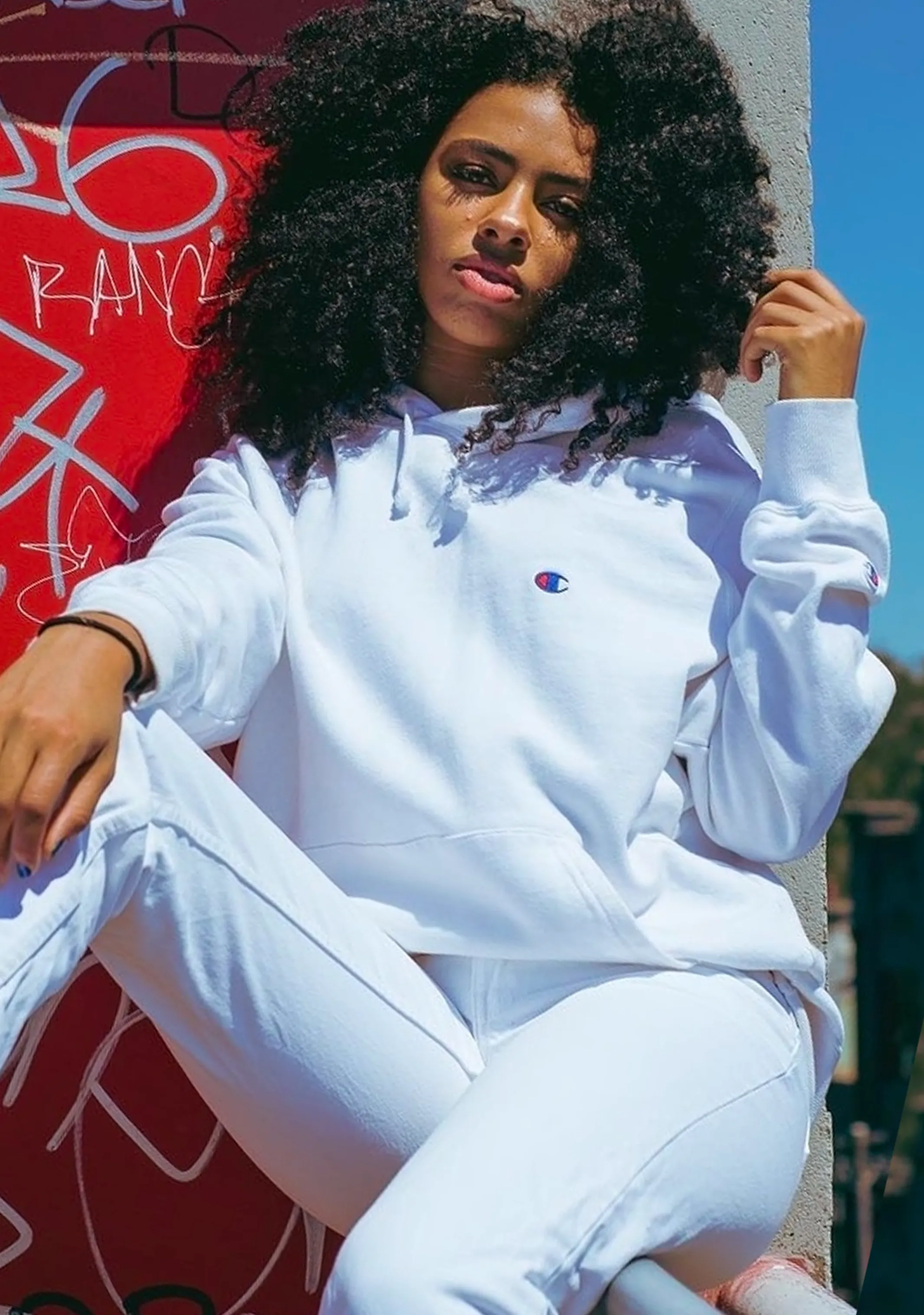 Champion Women’s Reverse Weave C Logo Regular Fit Hoodie White