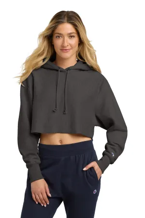 Champion Womens Reverse Weave Cropped Cut Off Hooded Sweatshirt Hoodie - Heather Charcoal Grey