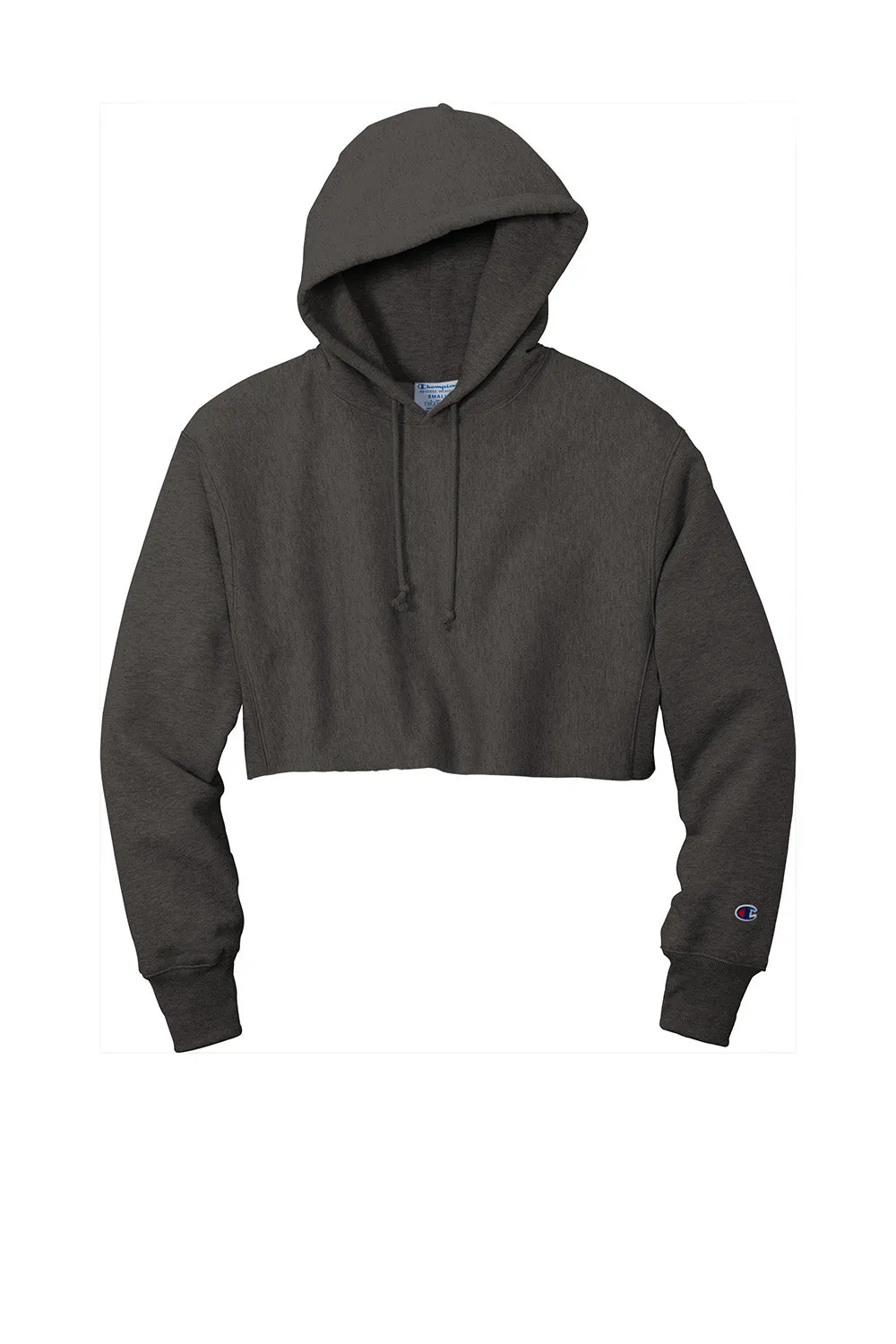 Champion Womens Reverse Weave Cropped Cut Off Hooded Sweatshirt Hoodie - Heather Charcoal Grey