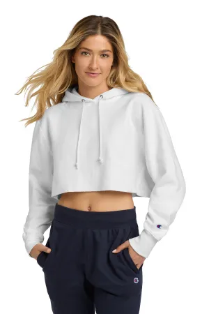 Champion Womens Reverse Weave Cropped Cut Off Hooded Sweatshirt Hoodie - White