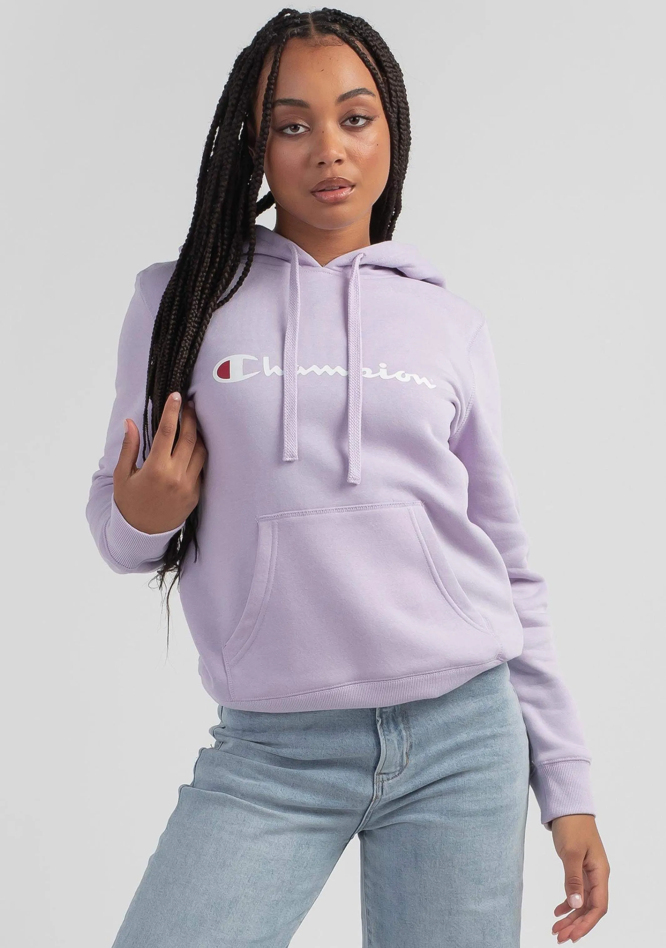 Champion Women’s Script Logo Hoodie Lilac