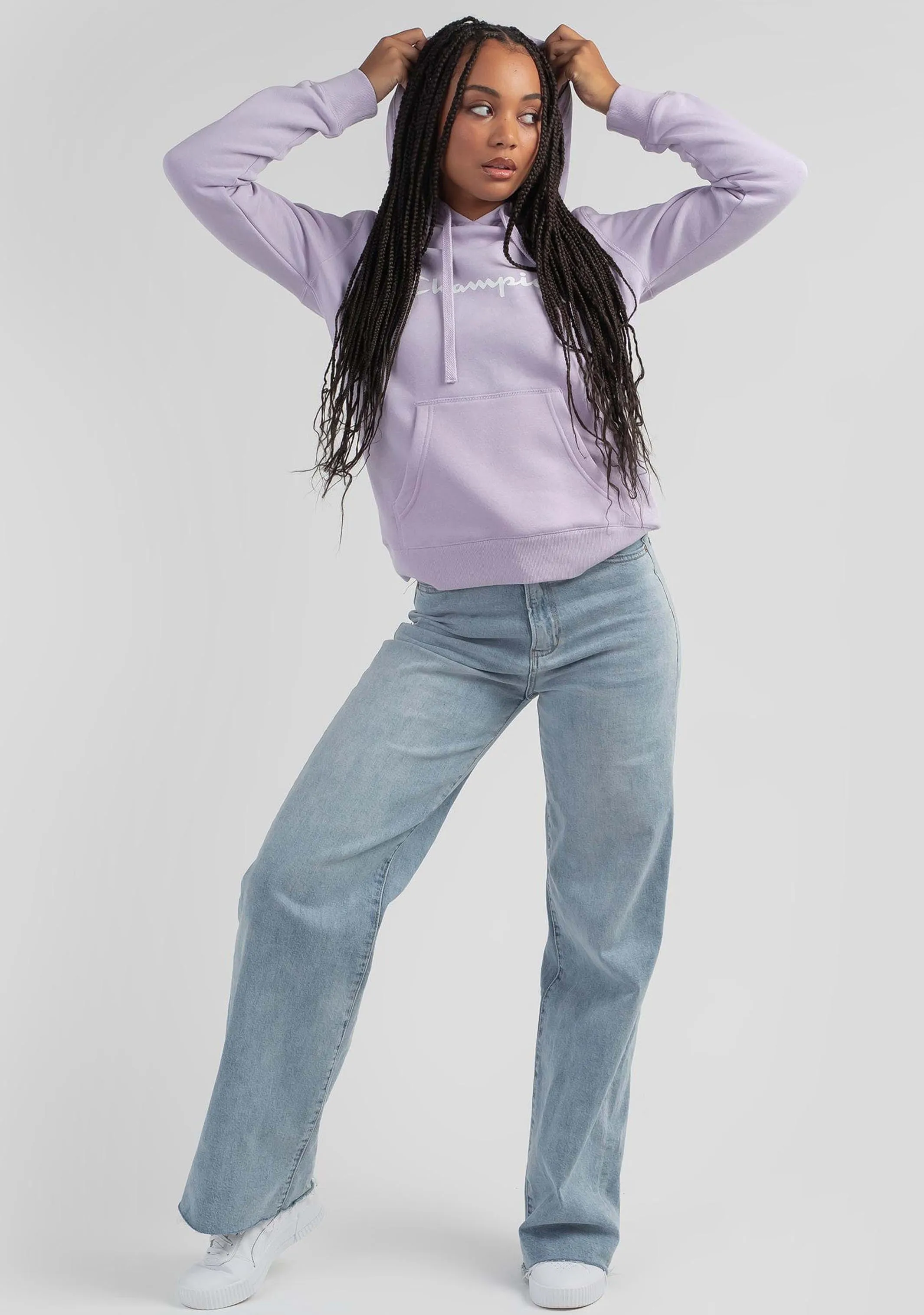 Champion Women’s Script Logo Hoodie Lilac