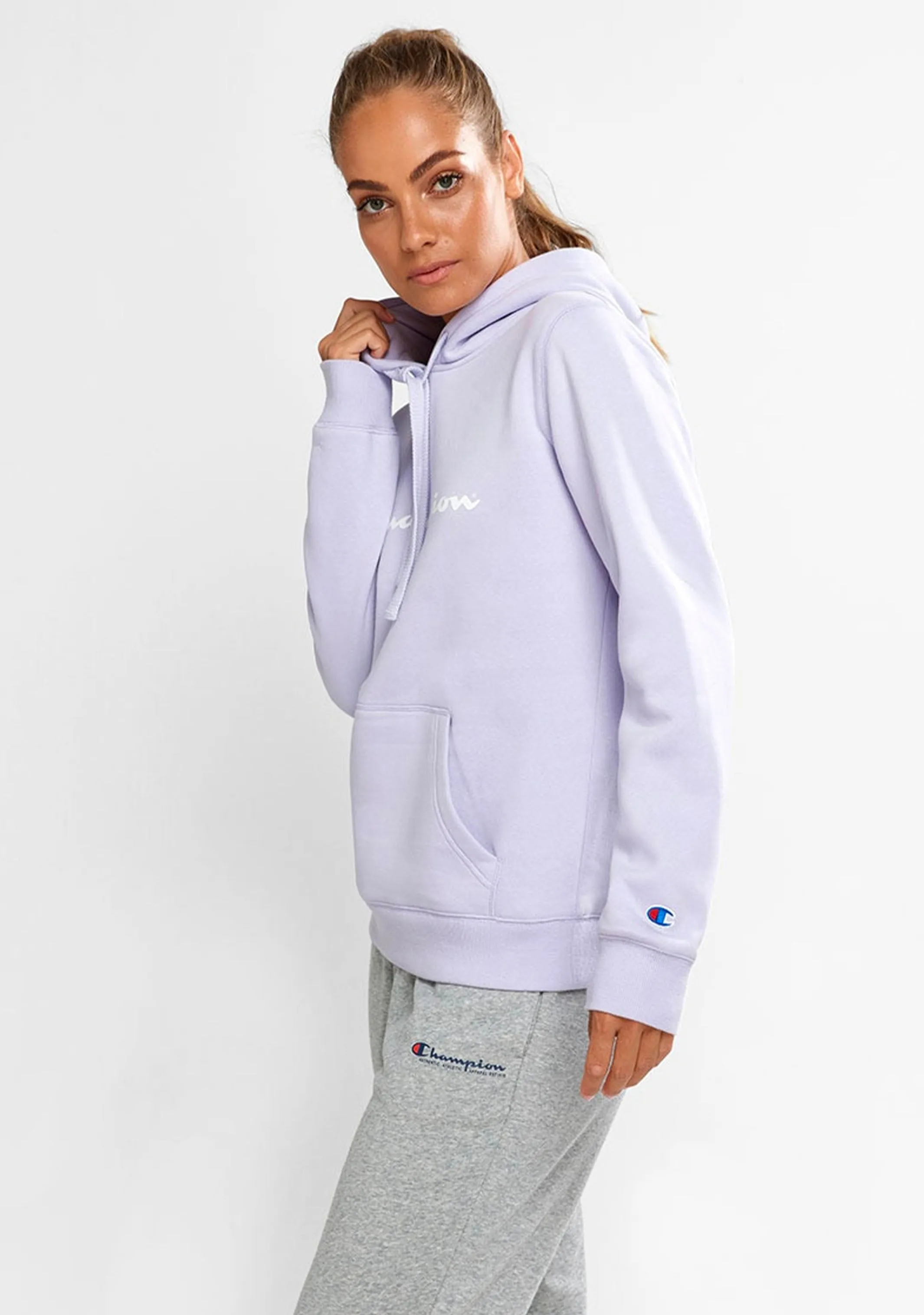 Champion Women’s Script Logo Hoodie Lilac