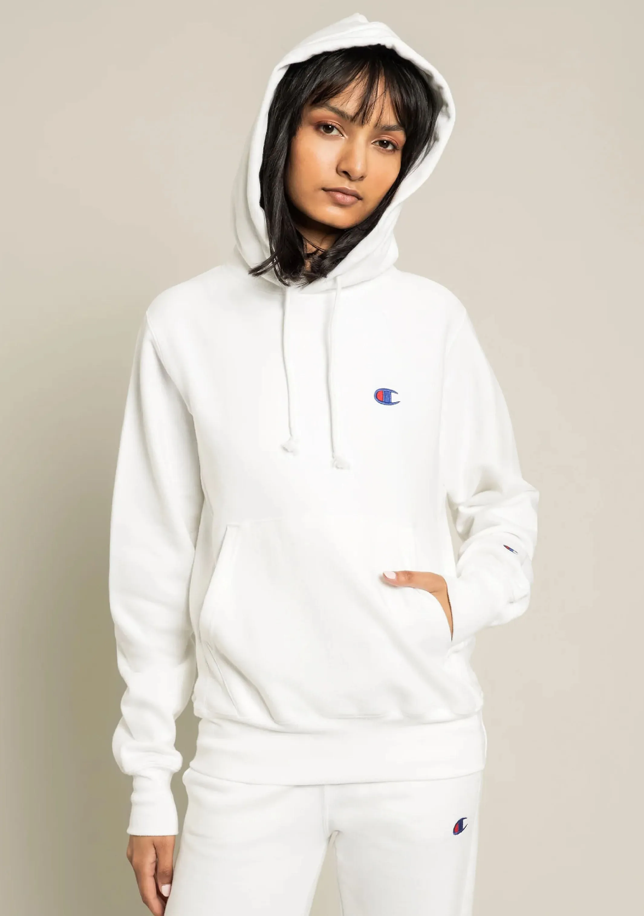 Champion Womens Small C Boyfriend Fit Logo Hoodie <br> CTH6A1 WIT