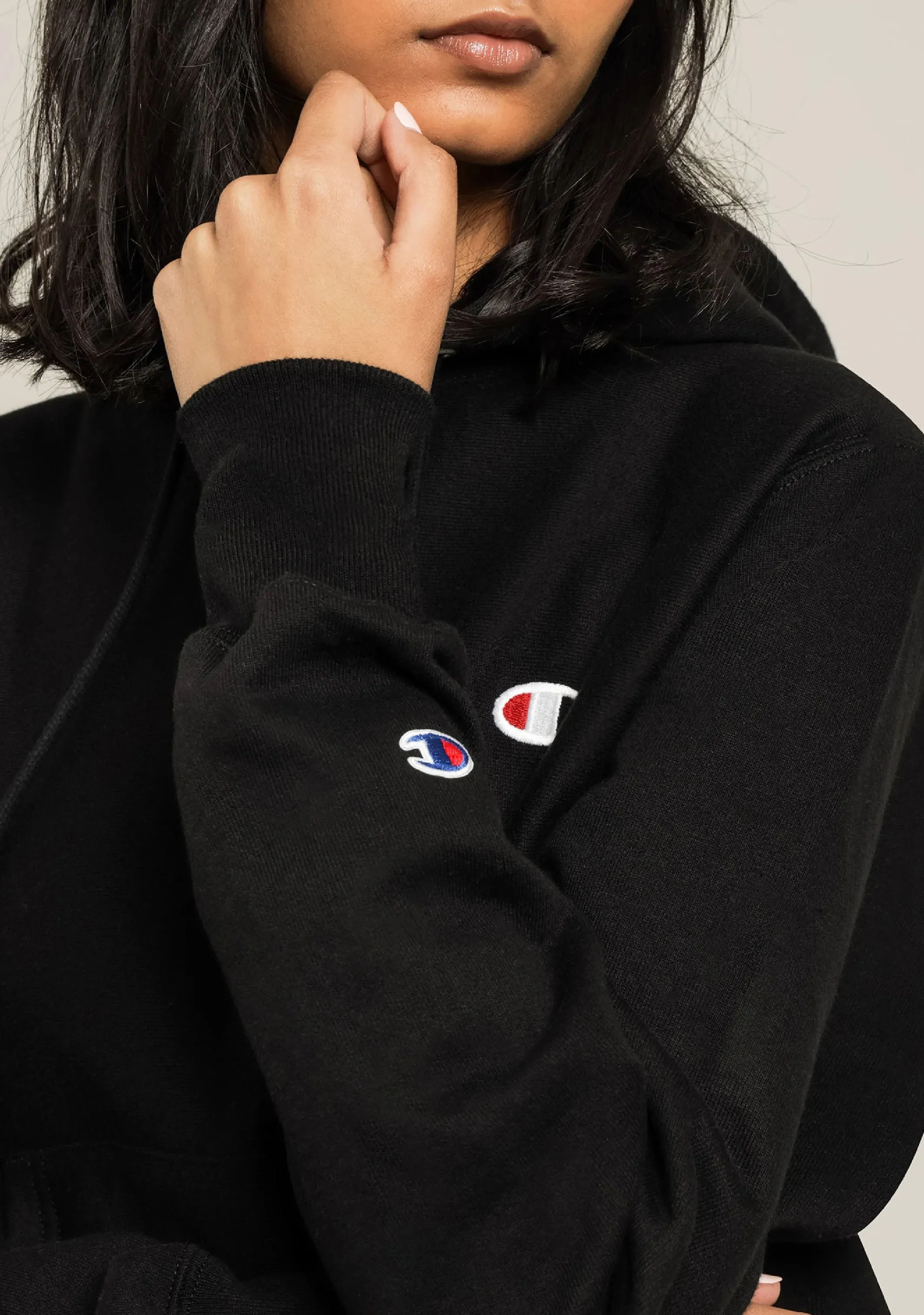 Champion Womens Small C Logo Boyfriend Fit  Hoodie <br> CTH6A1 BLK