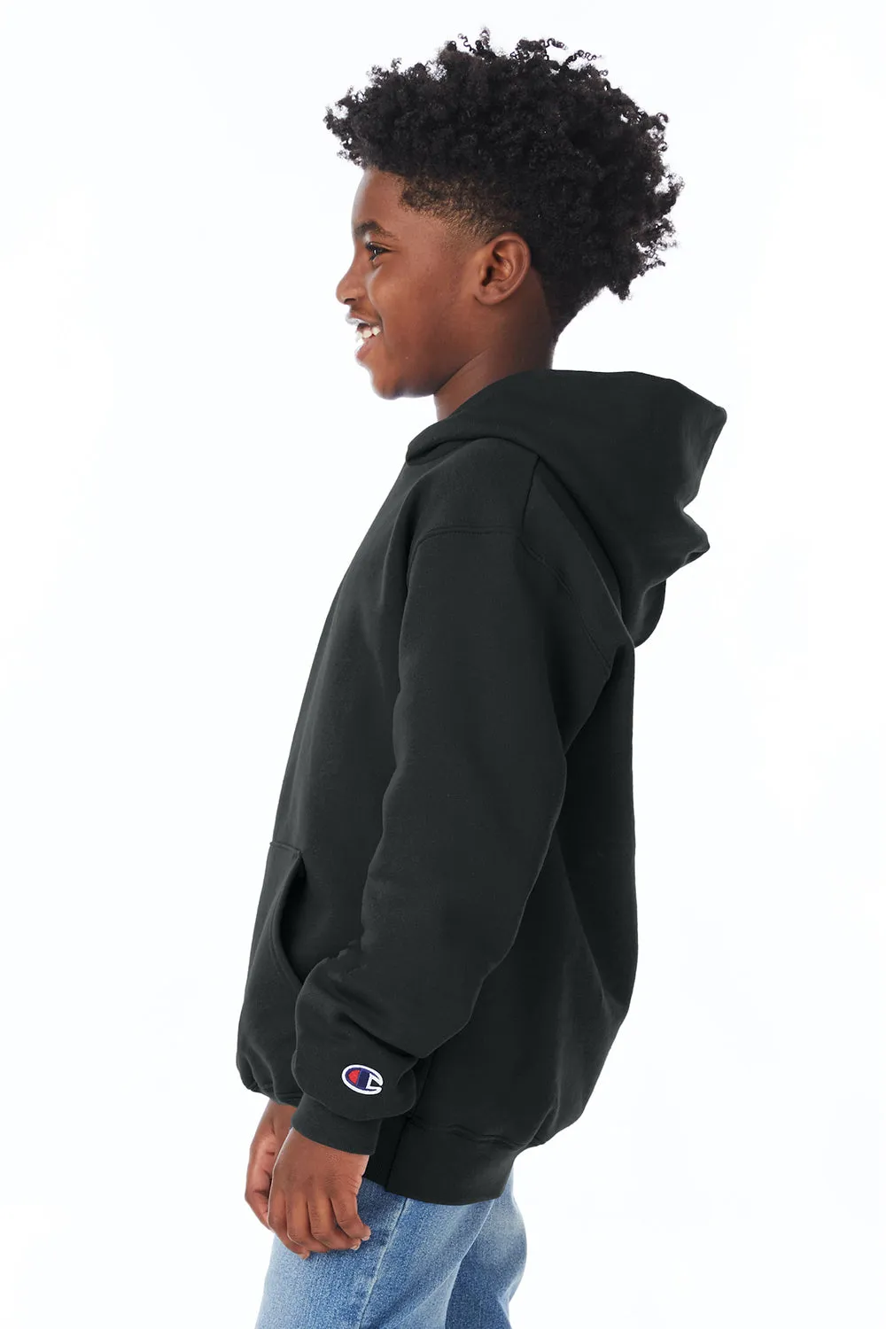 Champion Youth Double Dry Eco Moisture Wicking Fleece Hooded Sweatshirt Hoodie w/ Pouch Pocket - Black