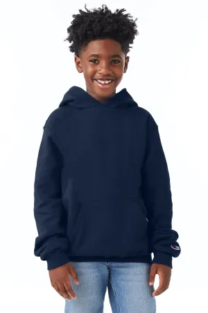 Champion Youth Double Dry Eco Moisture Wicking Fleece Hooded Sweatshirt Hoodie w/ Pouch Pocket - Navy Blue