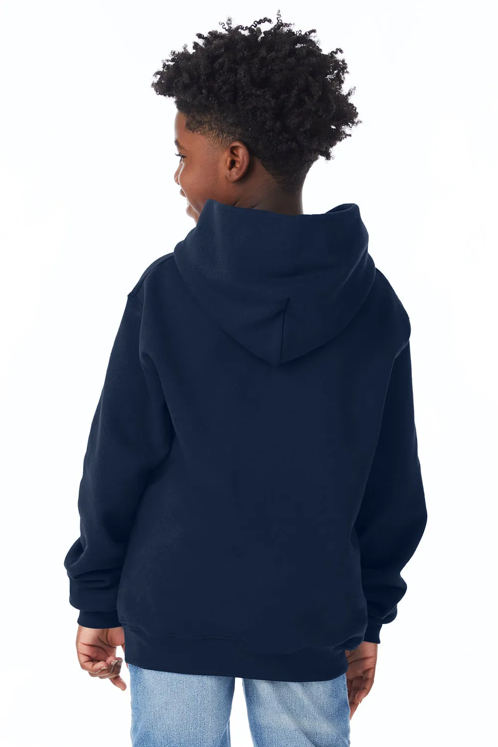 Champion Youth Double Dry Eco Moisture Wicking Fleece Hooded Sweatshirt Hoodie w/ Pouch Pocket - Navy Blue