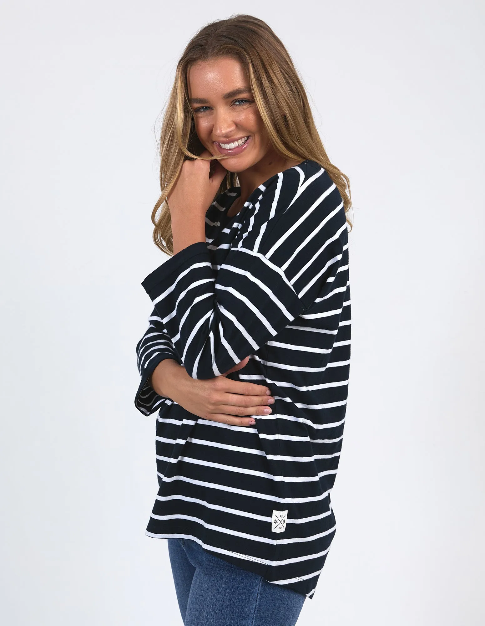 Elm Annie 3/4 Sleeve Tee Navy White Stripe