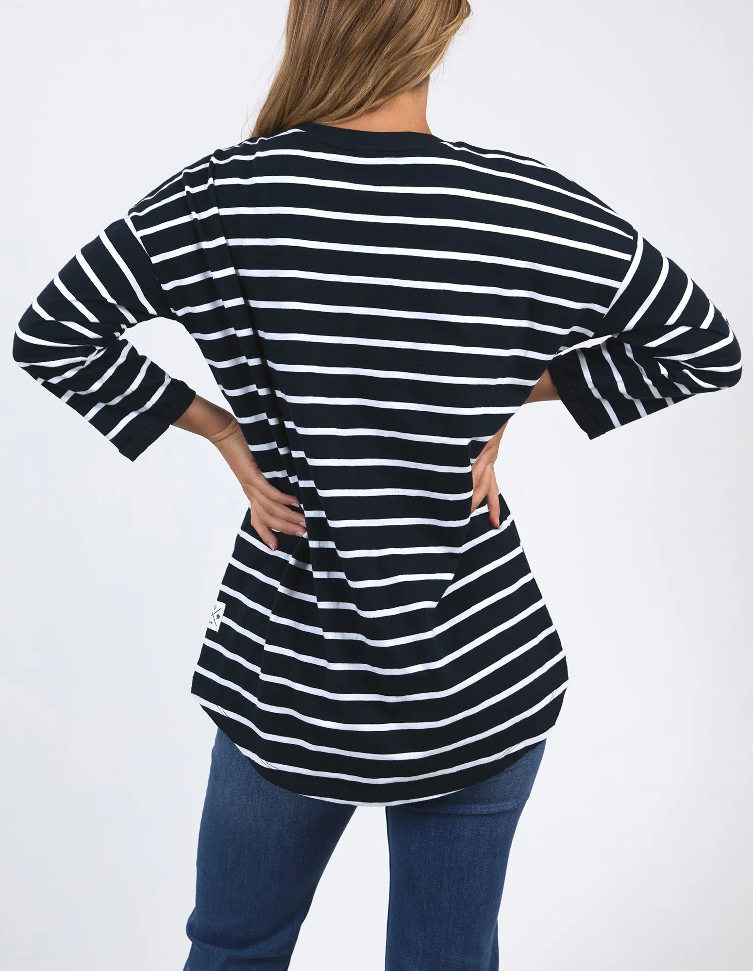Elm Annie 3/4 Sleeve Tee Navy White Stripe