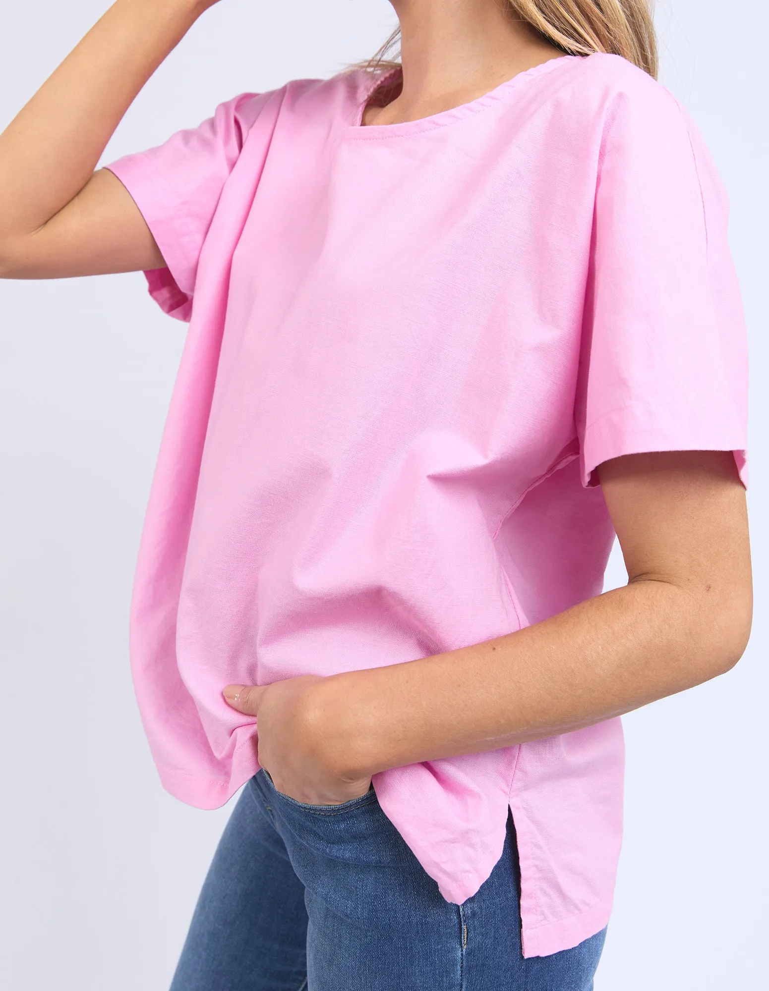 Elm Curtis Woven S/S Tee Strawberry Pink