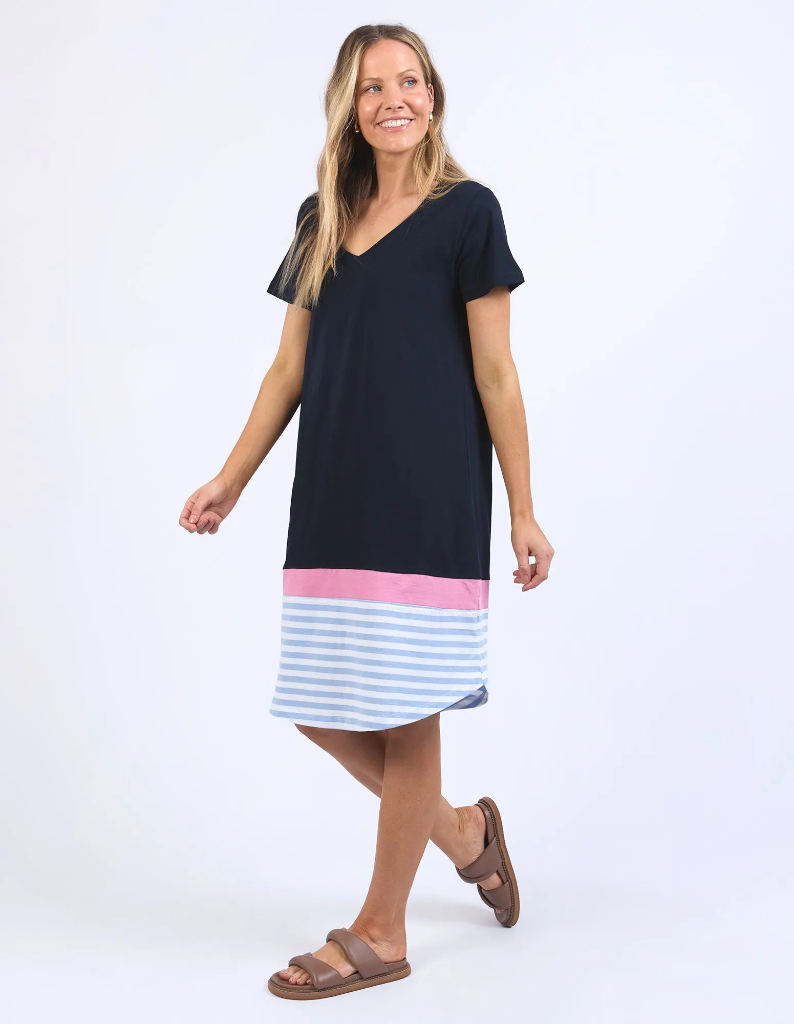 Elm Draw The Line Tee Dress Navy/Blue And White Stripe
