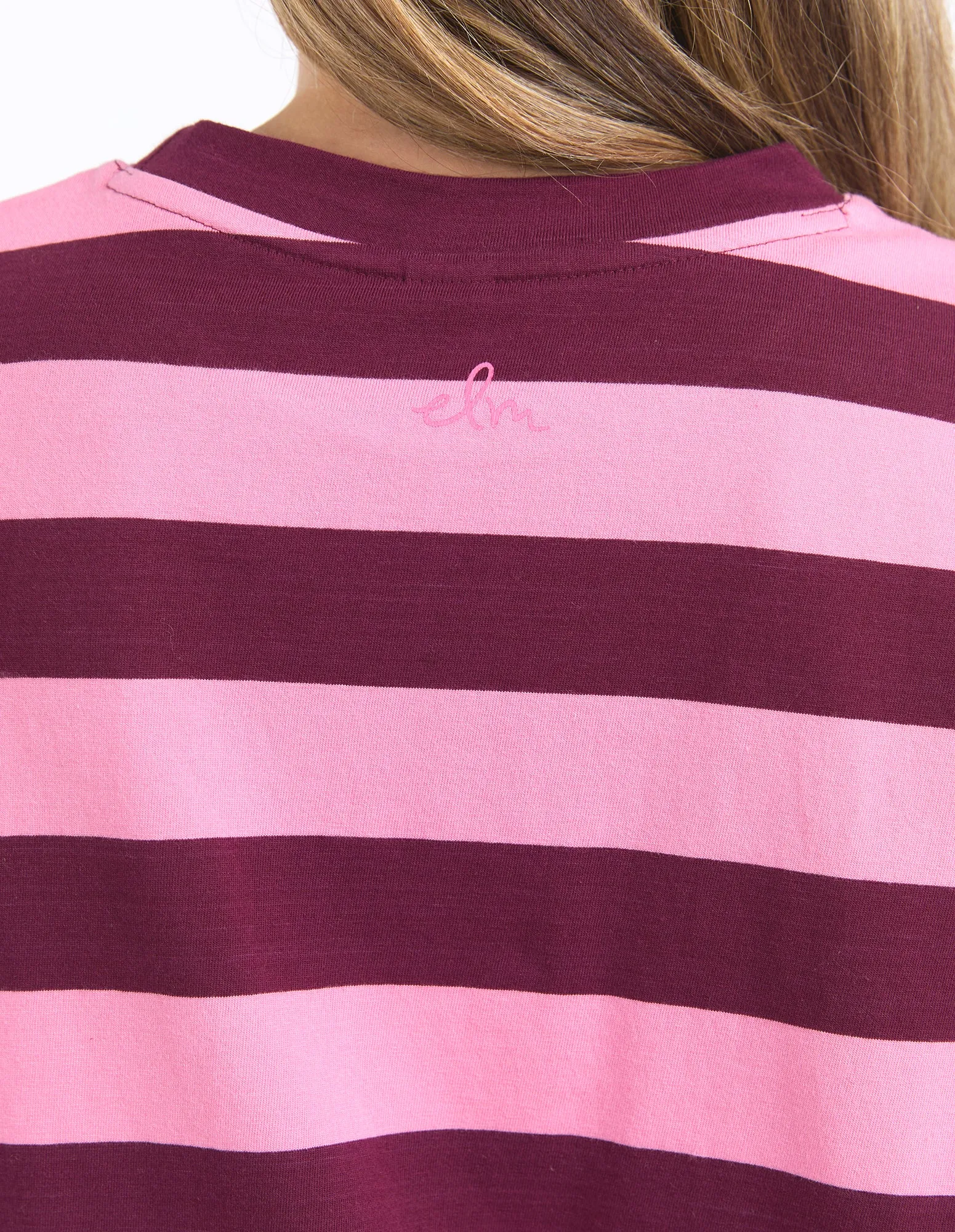 Elm Poet Tee Pink Geranium and Merlot Stripe