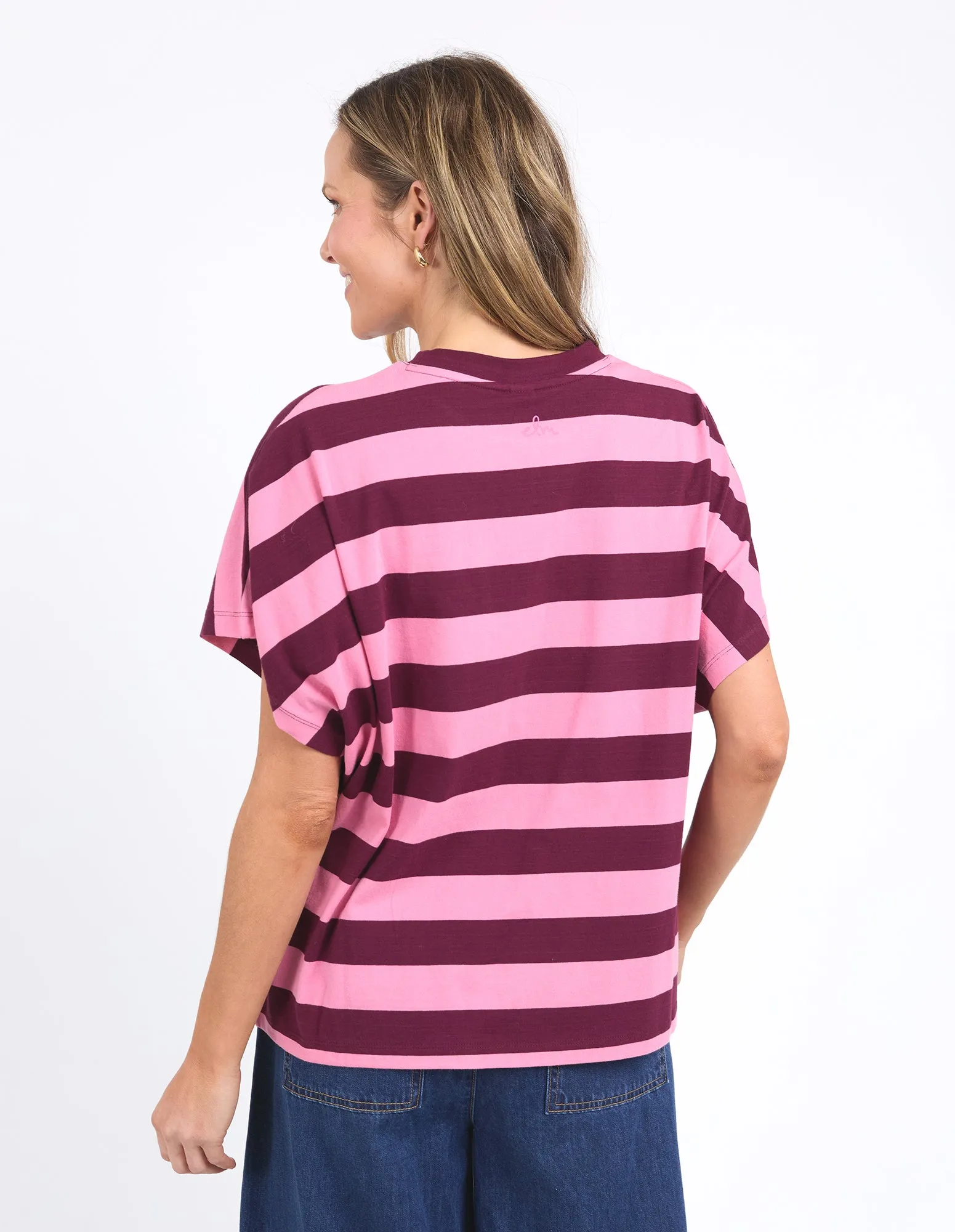 Elm Poet Tee Pink Geranium and Merlot Stripe