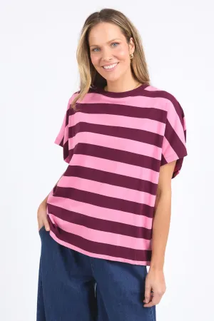Elm Poet Tee Pink Geranium and Merlot Stripe