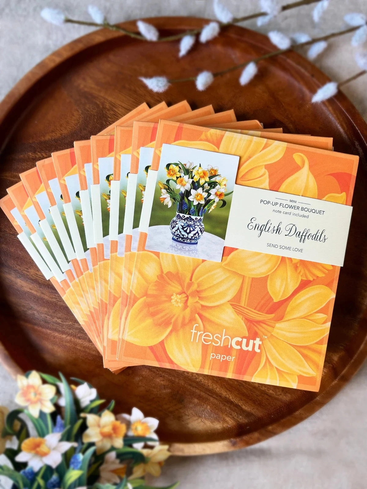 English Daffodils Mini Pop Up Flower Bouquet Greeting Card