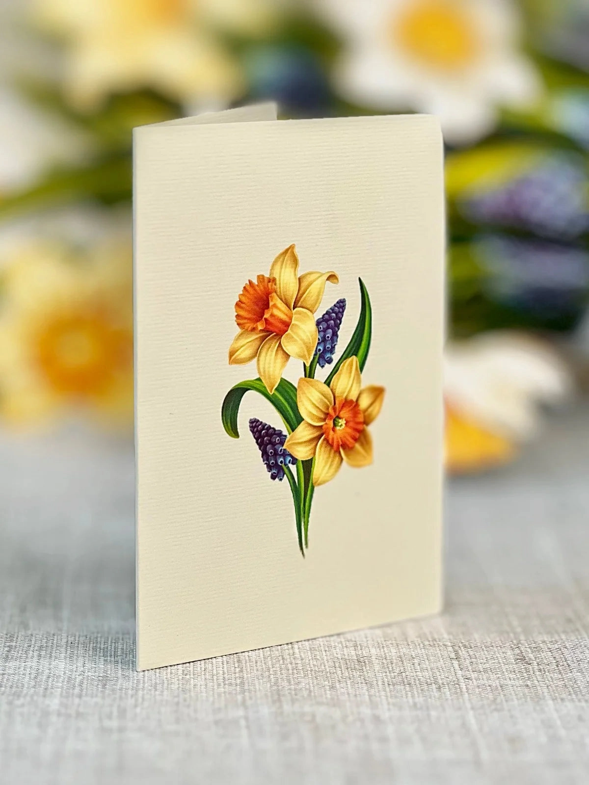 English Daffodils Mini Pop Up Flower Bouquet Greeting Card