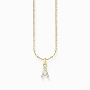 Collier pendentif lettre A plaqué or Essentials avec zirconium KE2240-414-14-L45V Thomas Sabo