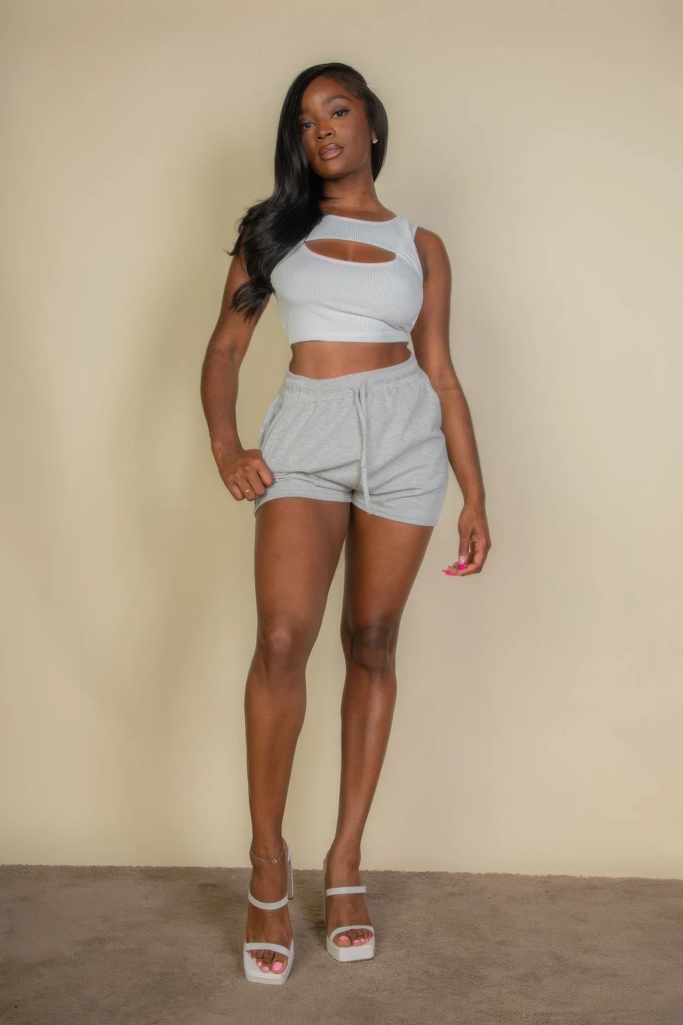 FASHNZFAB Women's French Terry Drawstring Pocket Shorts