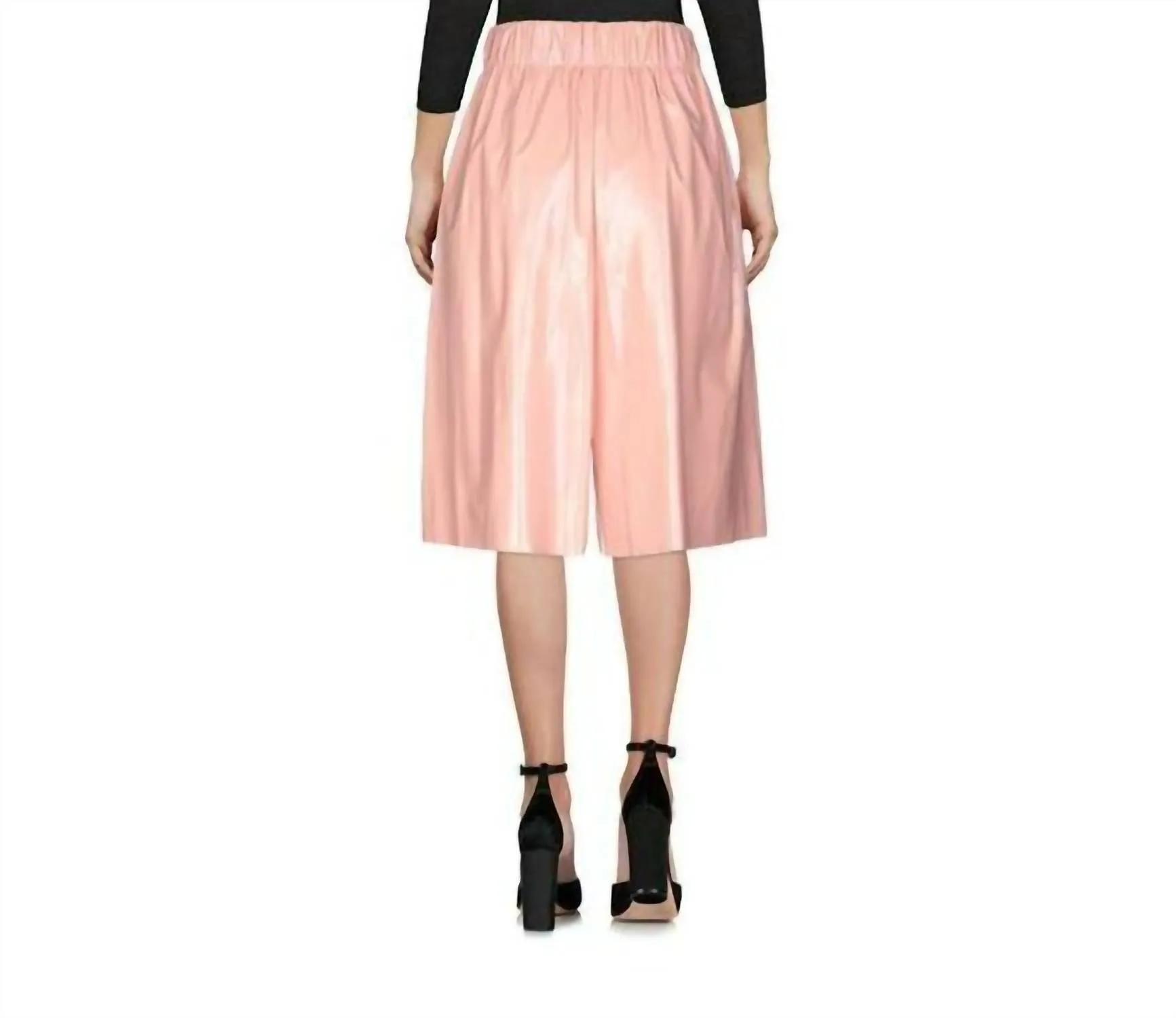 Faux Leather Vynil Cropped Wide Leg Shorts In Pink