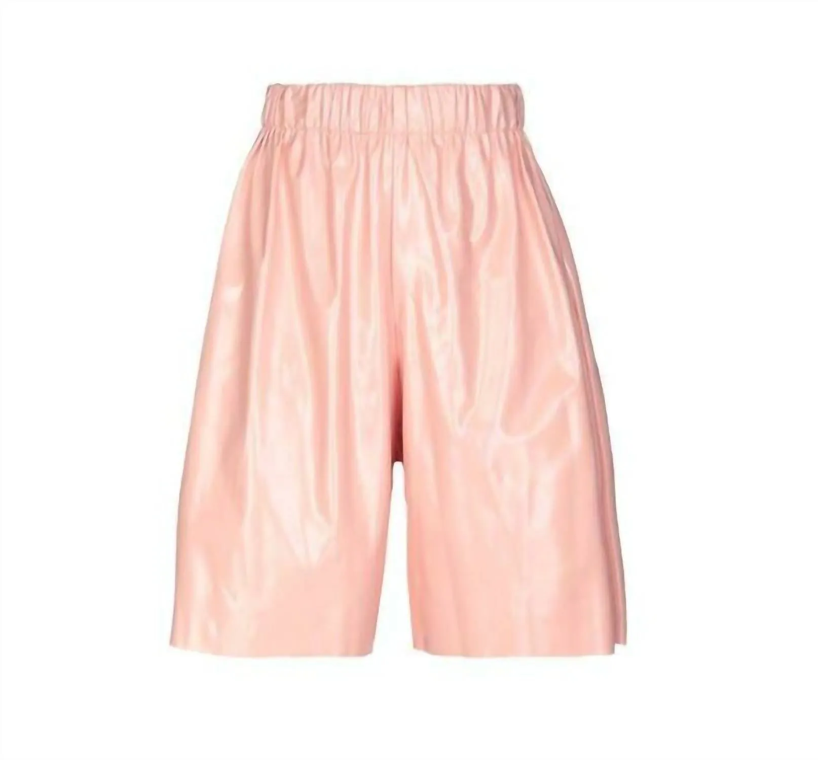 Faux Leather Vynil Cropped Wide Leg Shorts In Pink