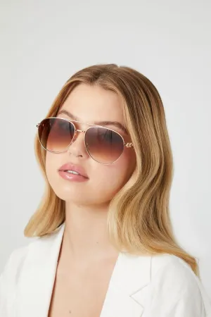 Forever 21 Women's Geometric Aviator Sunglasses Gold/Brown Forever 21