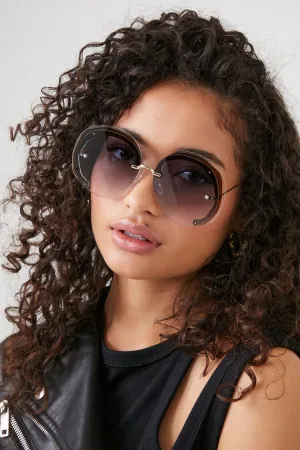 Forever 21 Women's Round Rimless Sunglasses Green/Grey Forever 21