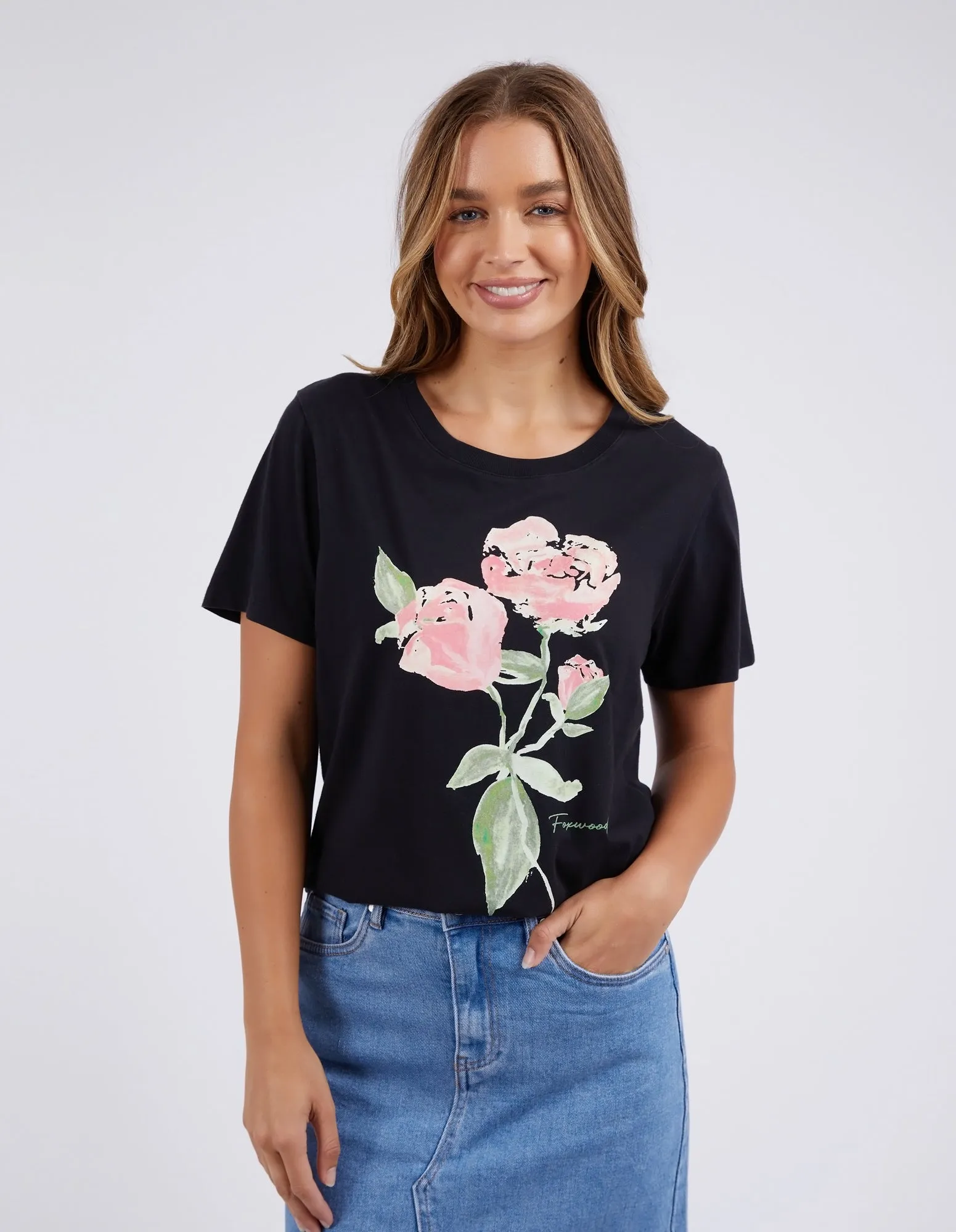 Foxwood Bloom Tee Washed Black