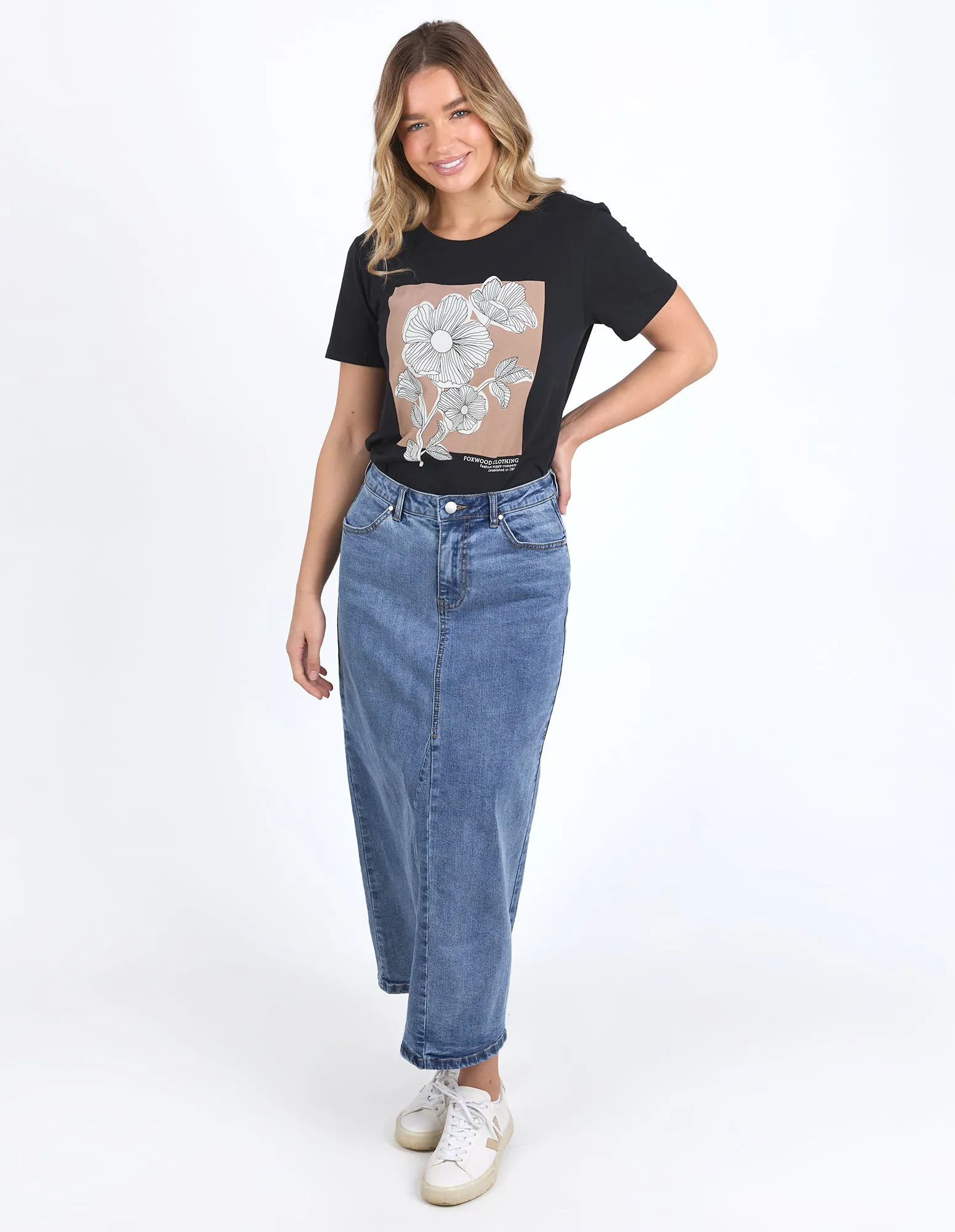Foxwood Flower Block Tee Black