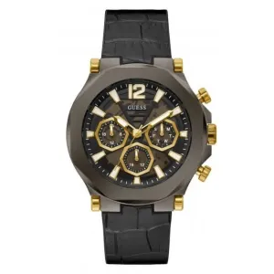 Gents Edge Monture en acier brossé avec bracelet en cuir véritable et silicone GW0492G1