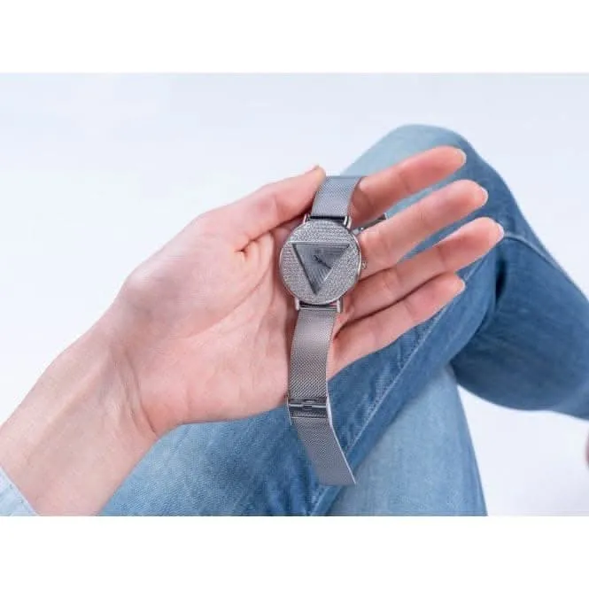 Guess Ladies Iconic Montre en Acier Inoxydable à Bracelet Maillé Argenté GW0477L1