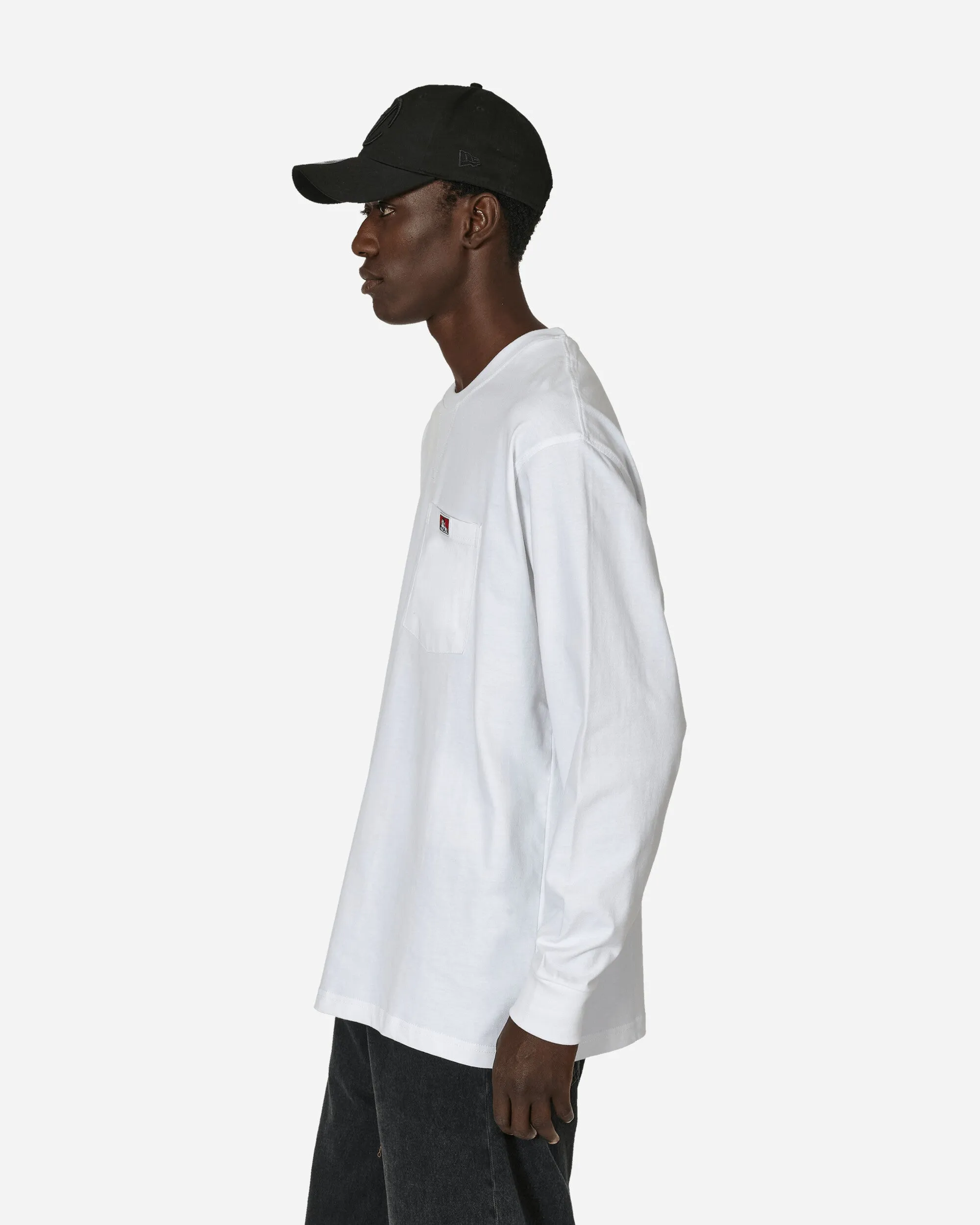 Heavy Duty Classic Label Pocket Longsleeve T-Shirt White