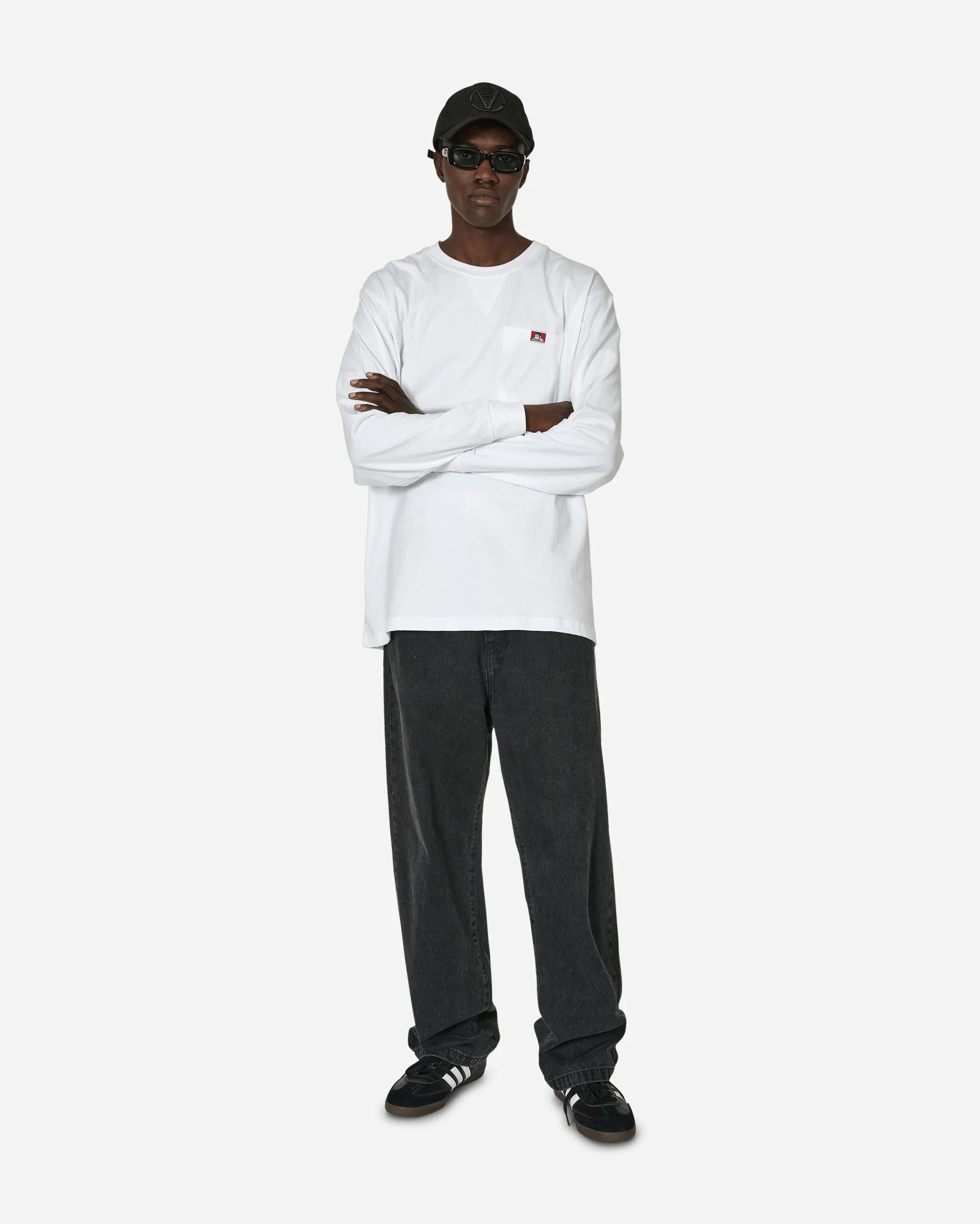 Heavy Duty Classic Label Pocket Longsleeve T-Shirt White