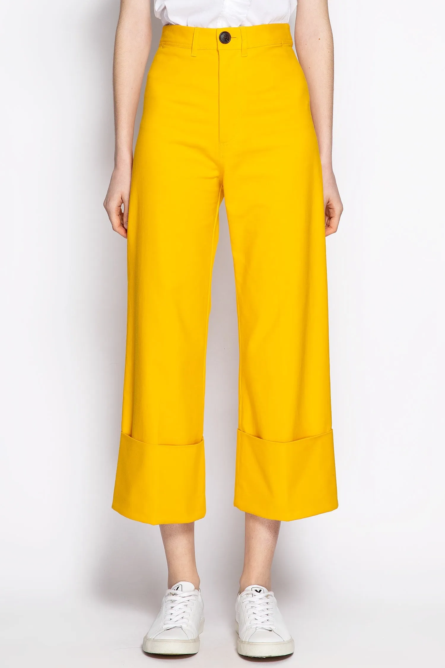 High Rise Wide Leg Cuffed Pants