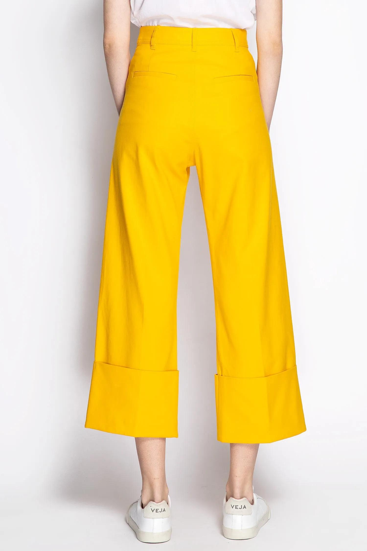 High Rise Wide Leg Cuffed Pants