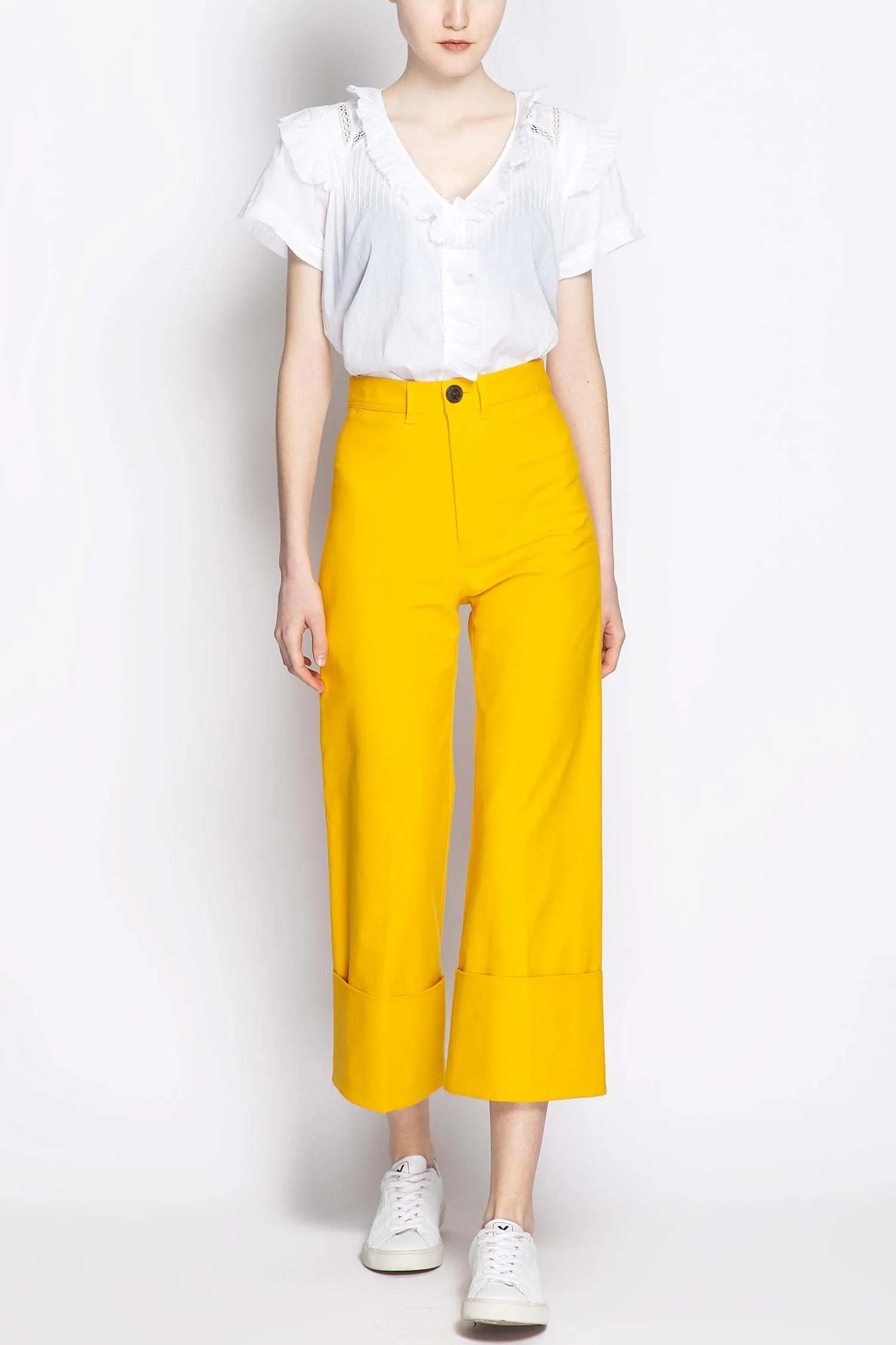 High Rise Wide Leg Cuffed Pants