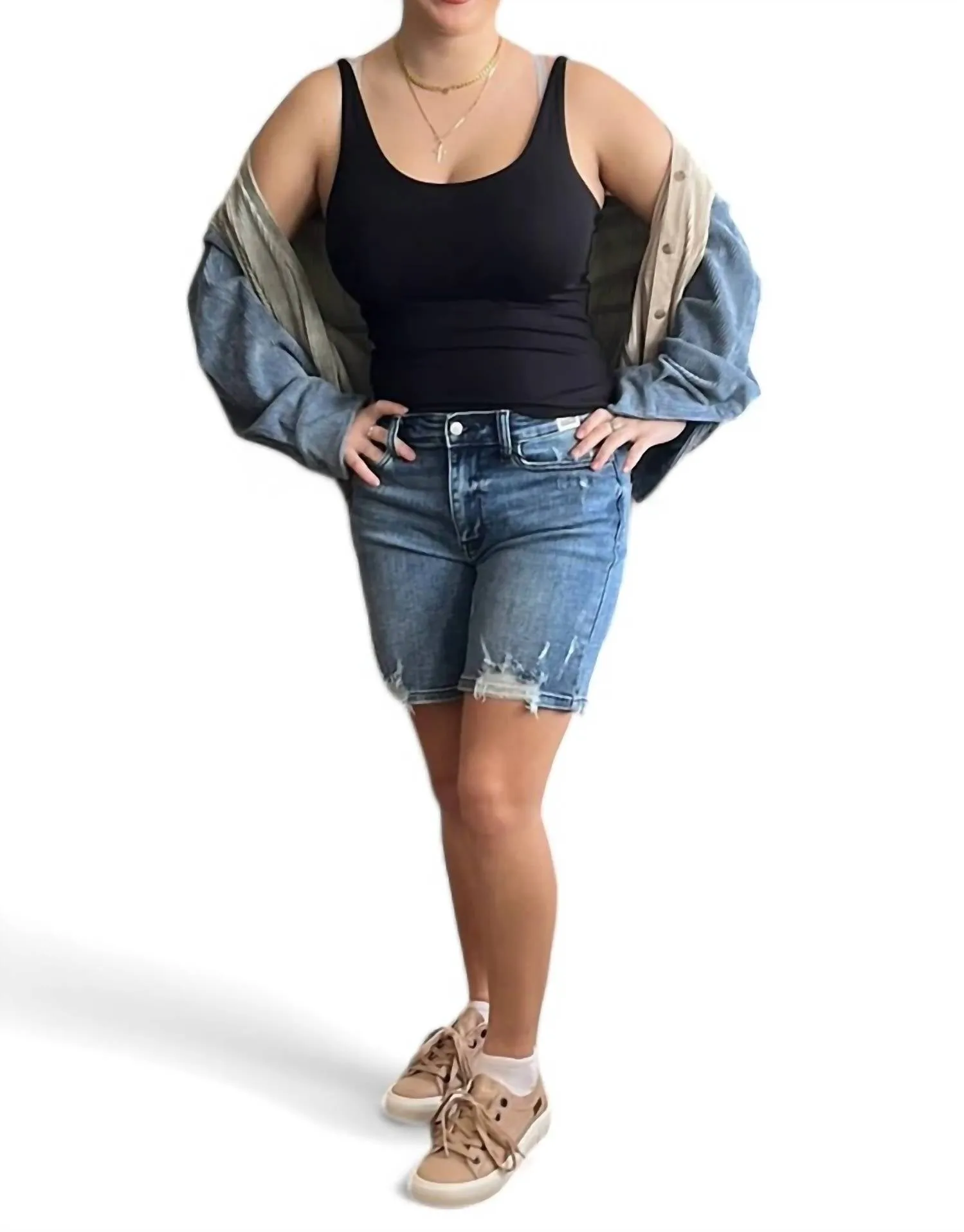 High Waist Bermuda Shorts In Blue