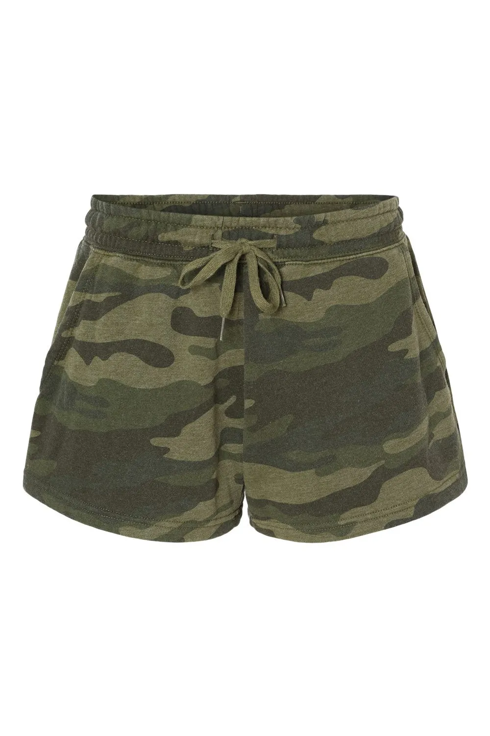 Independent Trading Company Womens California Wave Wash Fleece Shorts w/ Pockets - Heather Forest Green Camo