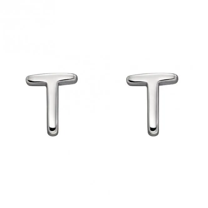 Boucles d'oreilles à clous en argent sterling Initial T E6037 - Bijoux Beginnings