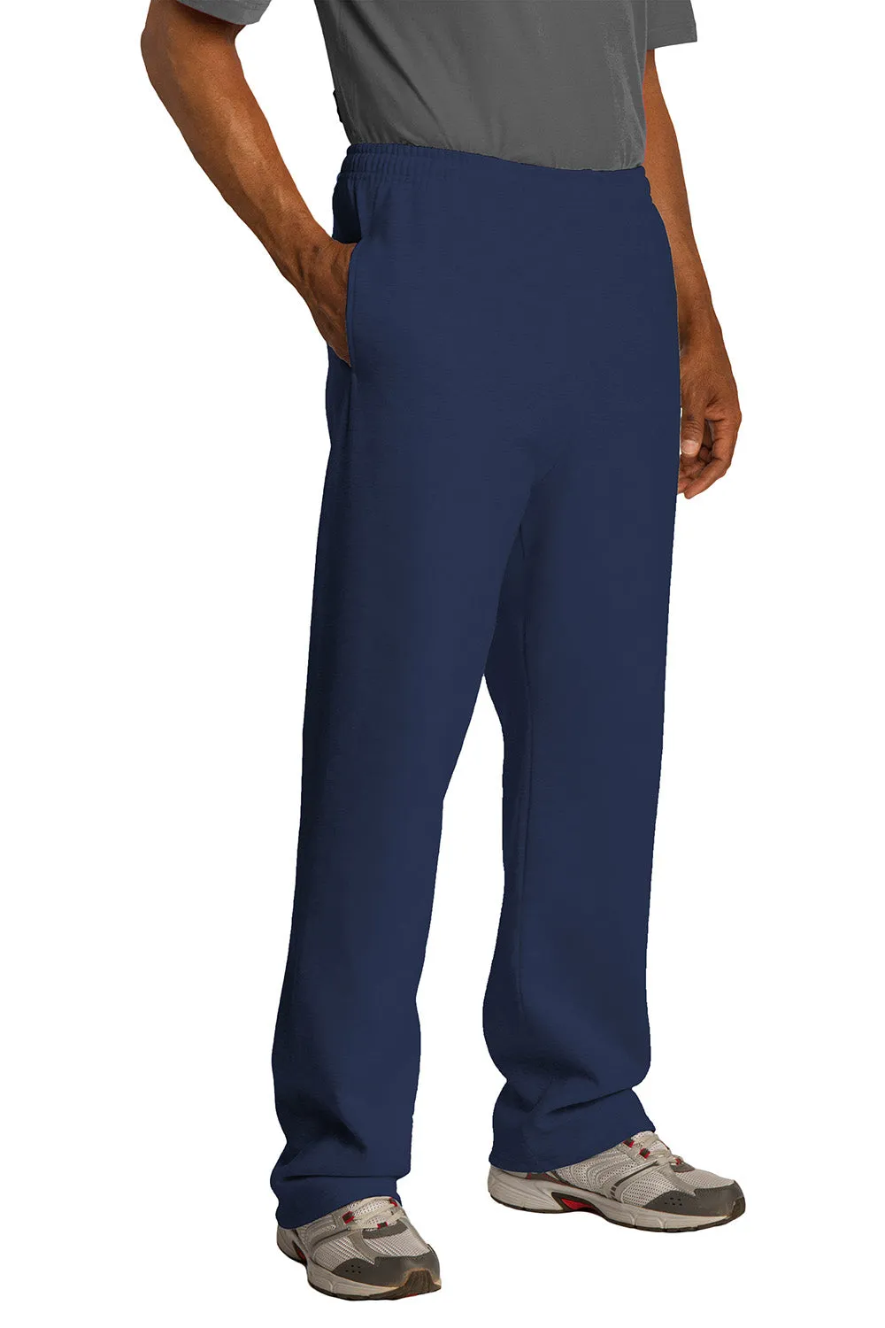 Jerzees Mens NuBlend Pill Resistant Fleece Open Bottom Sweatpants w/ Pockets - Navy Blue